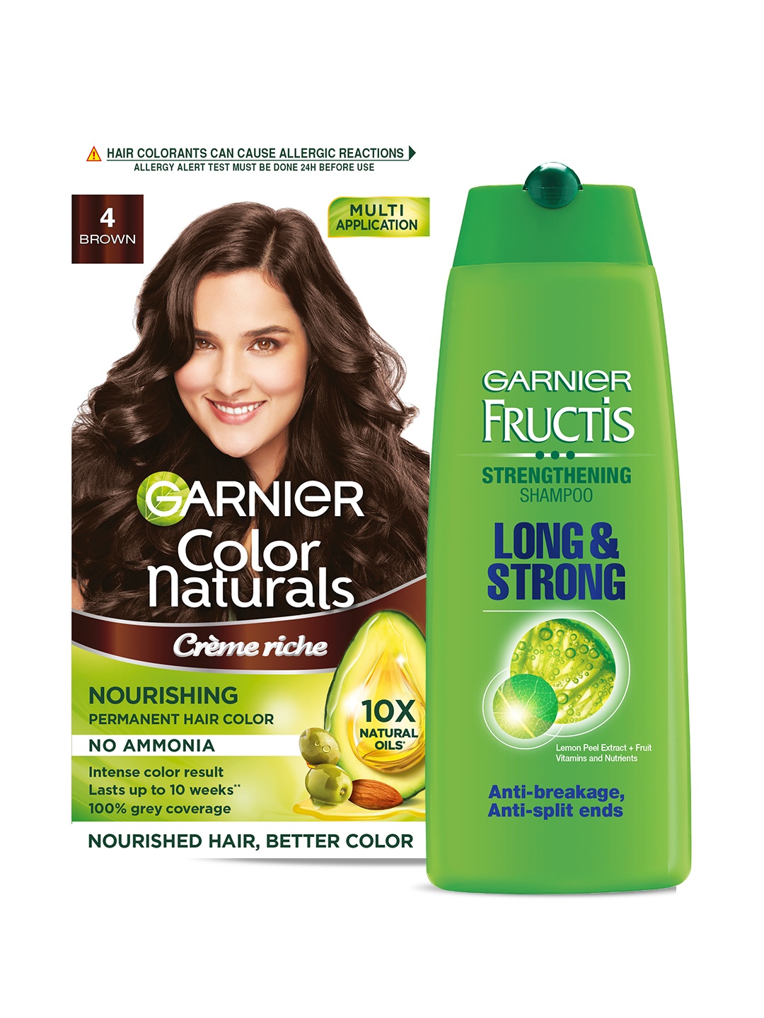

Garnier Set of Fructis Long & Strong Shampoo 175 ml & Color Naturals Hair Color - Brown 4