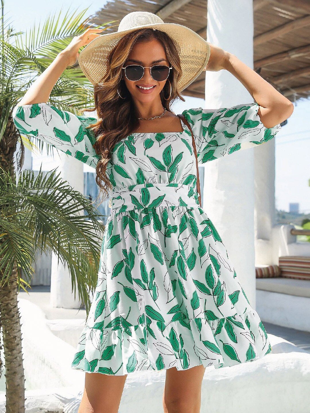 

BoStreet Green Tropical Dress