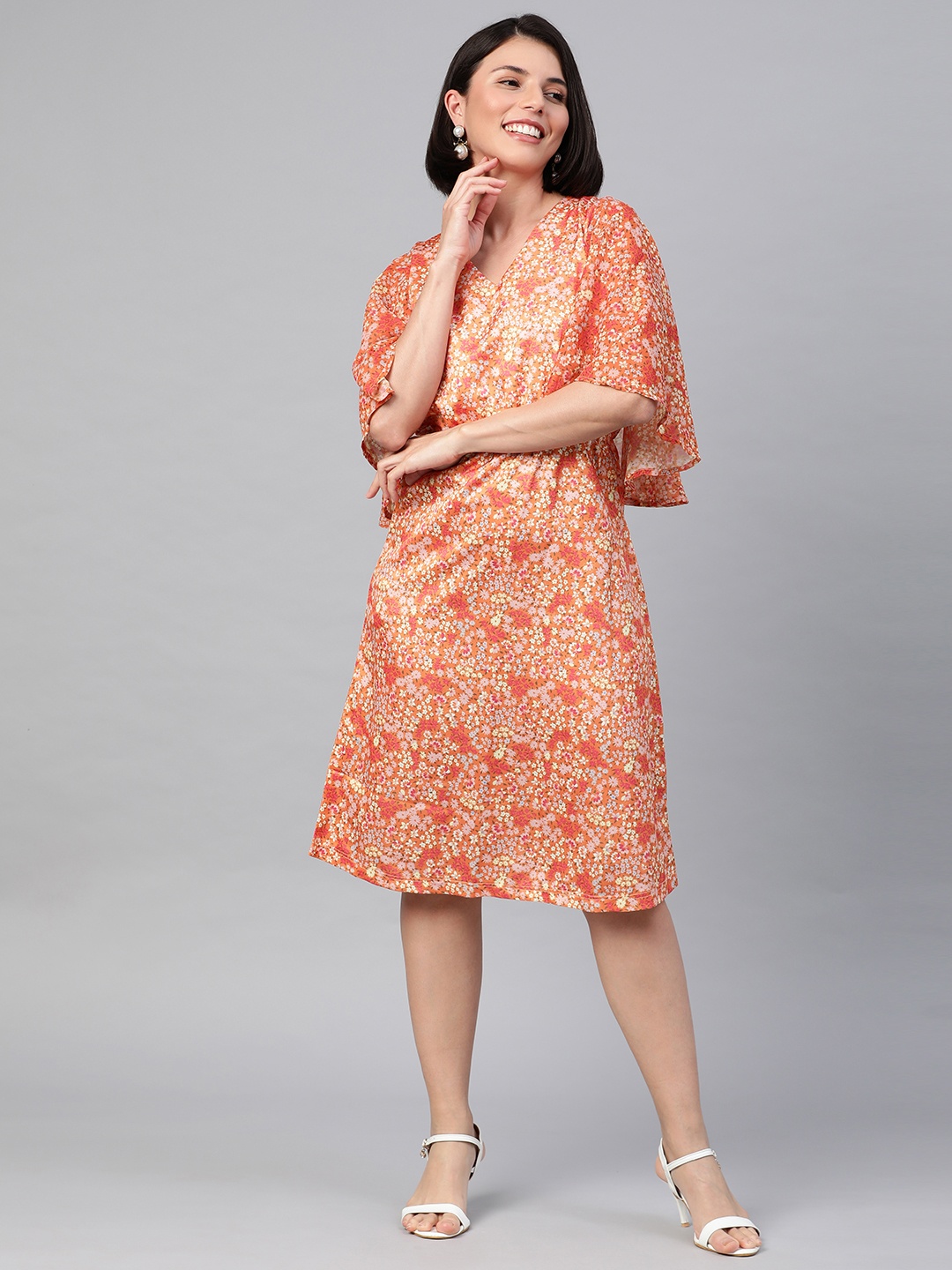 

Emmyrobe Orange Floral Satin Dress