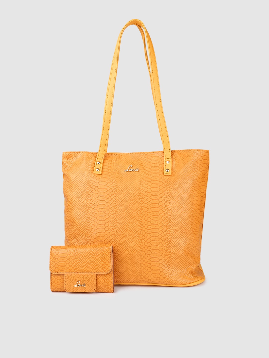

Lavie Mustard Animal Textured Oversized Structured Shoulder Bag with a 3 Fold Wallet
