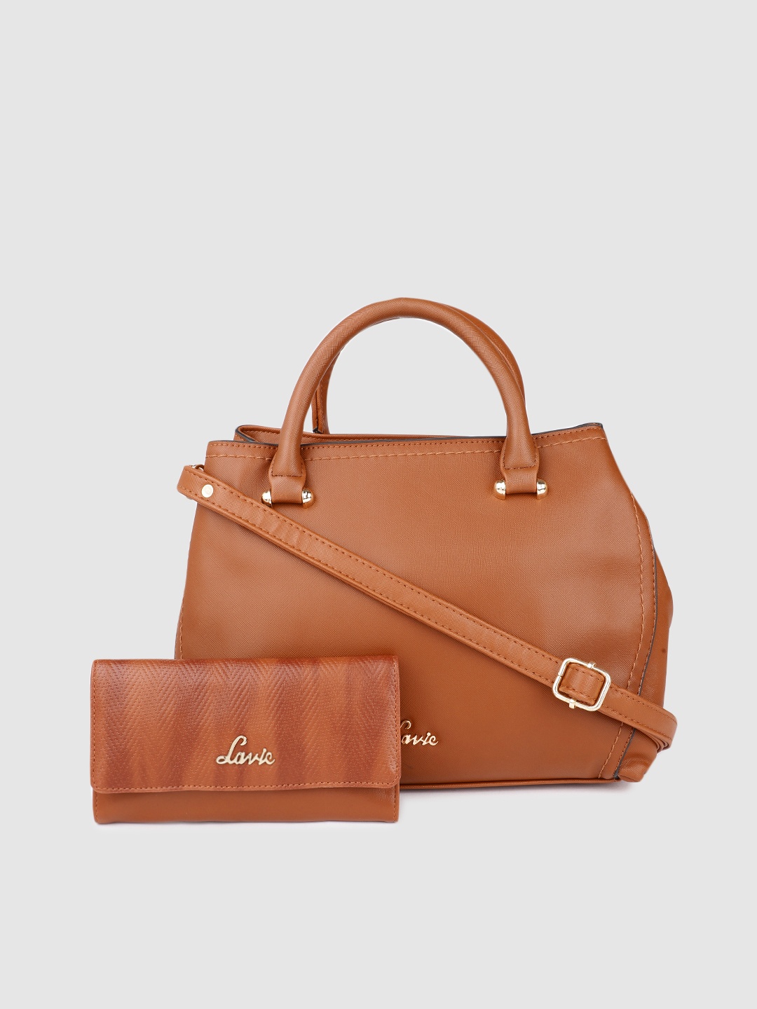 

Lavie Brown Structured Handheld Bag With 3 Fold Wallet