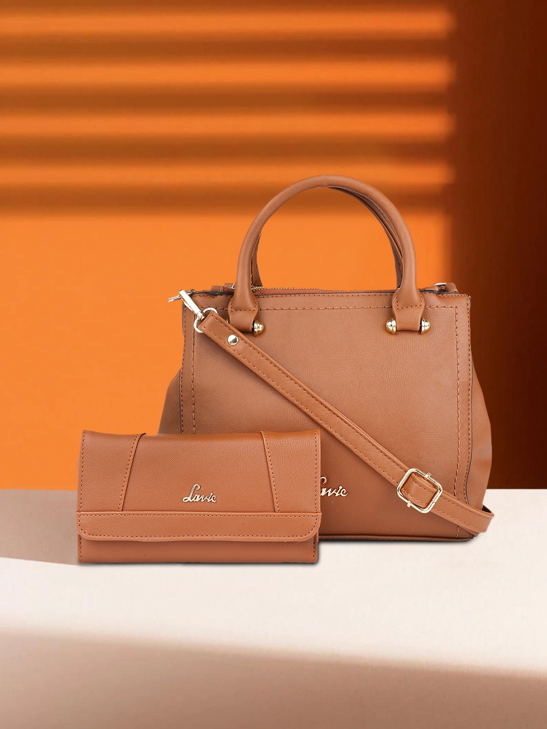 

Lavie Brown Structured Handheld Bag With 3 Fold Wallet