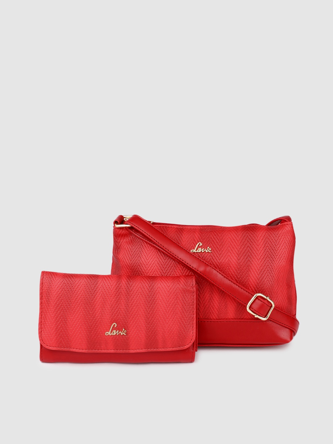 

Lavie Jenny Women Red Textured Structured Sling Bag with a Three Fold Wallet