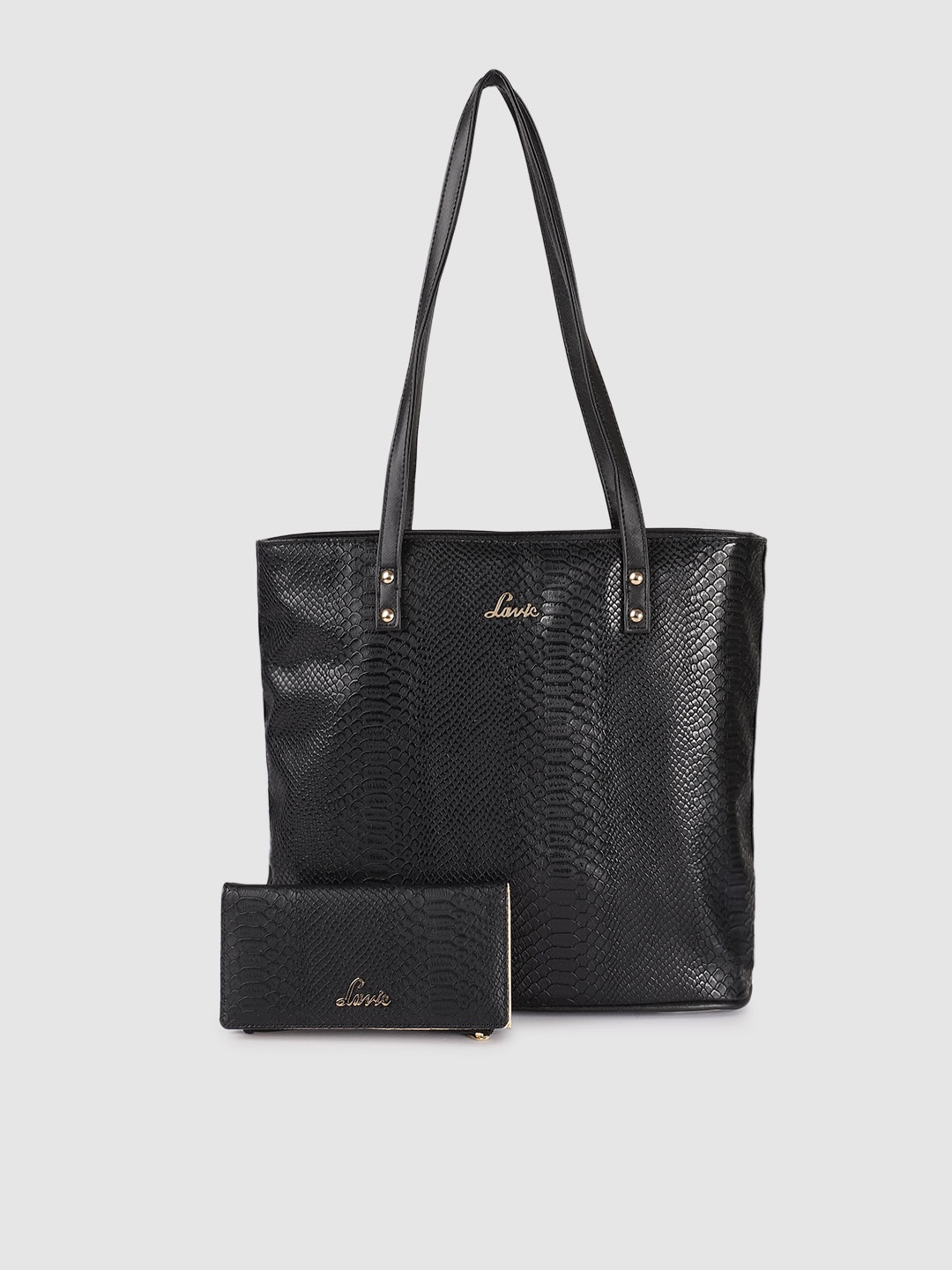 

Lavie Black Animal Textured Structured Shoulder Bag with a Two Fold Wallet