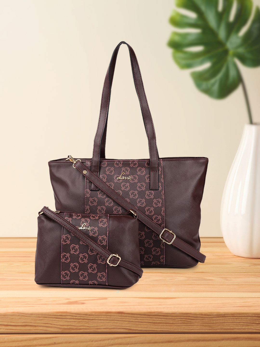 

Lavie Grammy Burgundy Set of 2 Abstract Printed Structured Combo Handbags