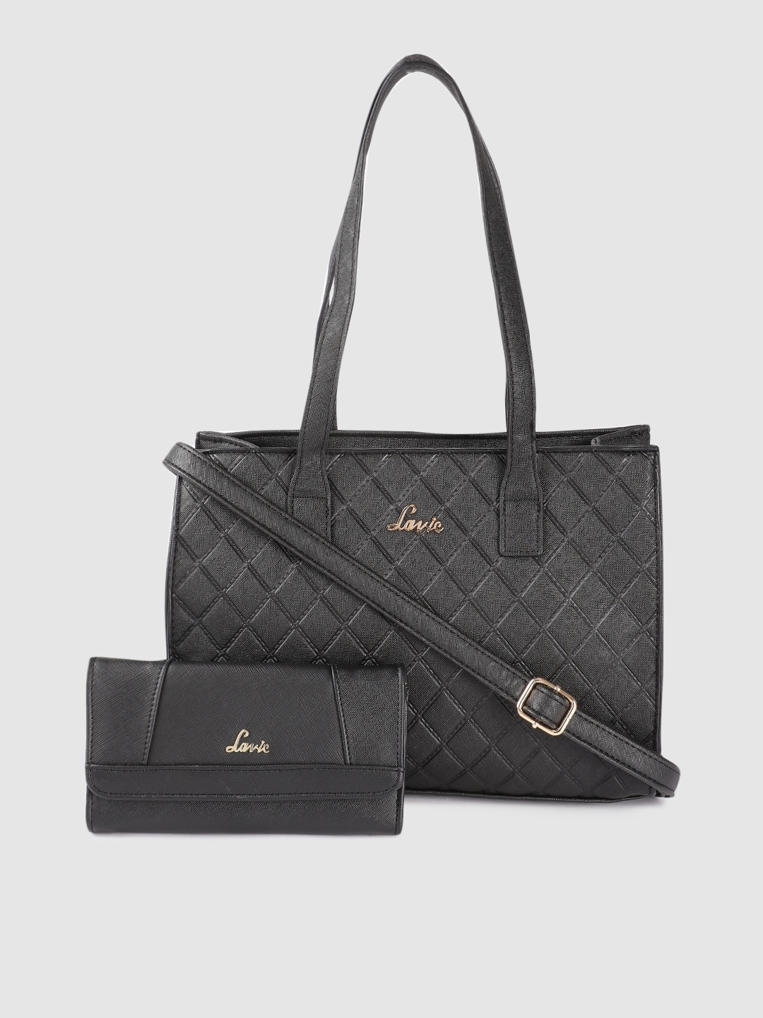 

Lavie Black Checked Structured Shoulder Bag With Three Fold Wallet