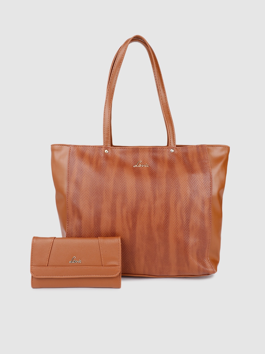 

Lavie Elana Brown Textured Oversized Structured Shoulder Bag with a 3 Fold Wallet