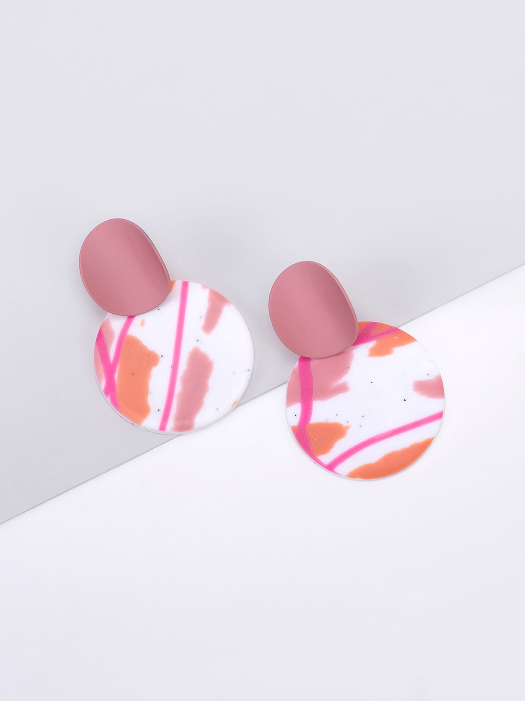 

March by FableStreet Pink Contemporary Polymer Clay Half Hoop Earrings