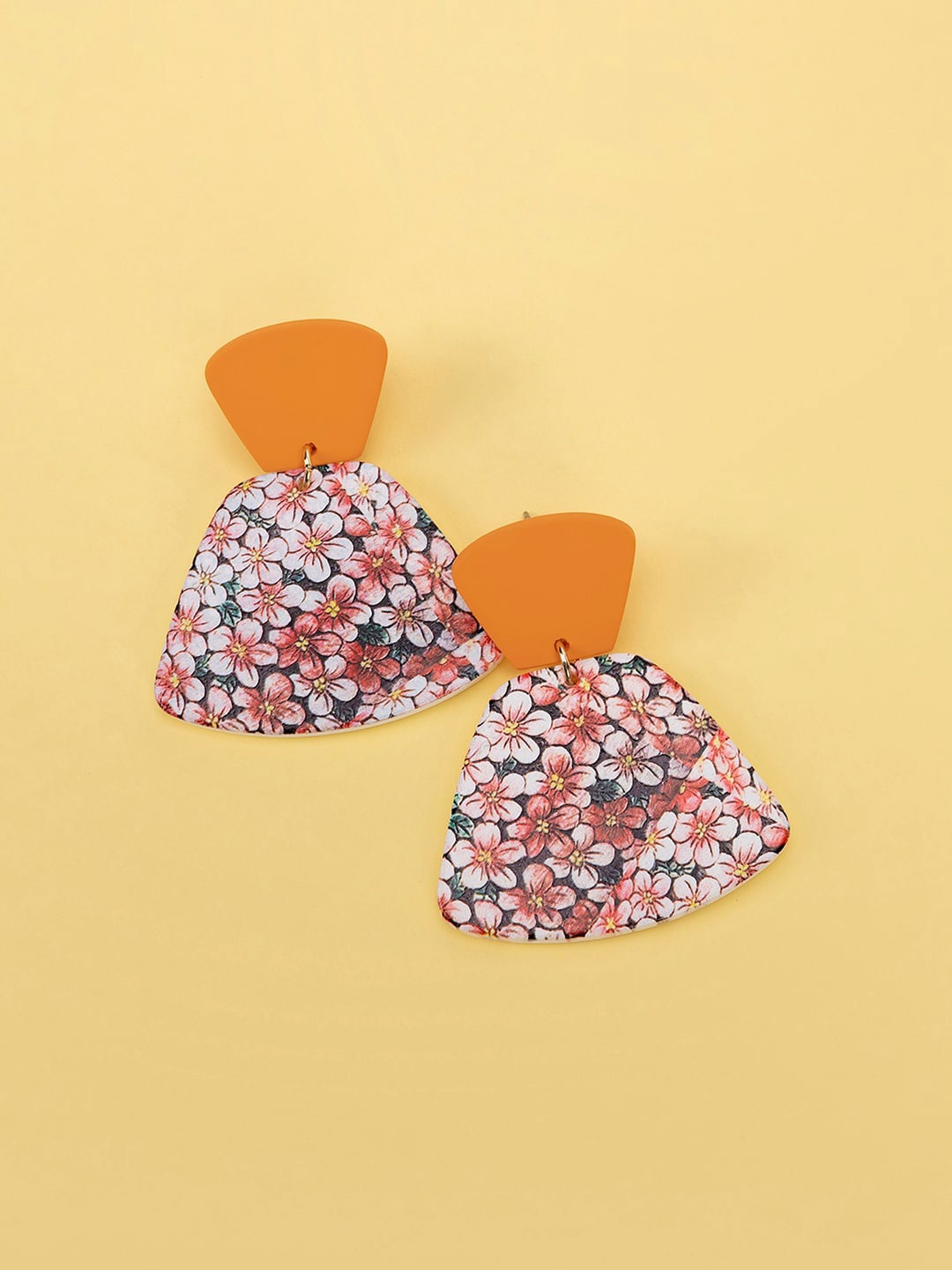 

March by FableStreet Orange Contemporary Floral Love Polymer Clay Drop Earrings