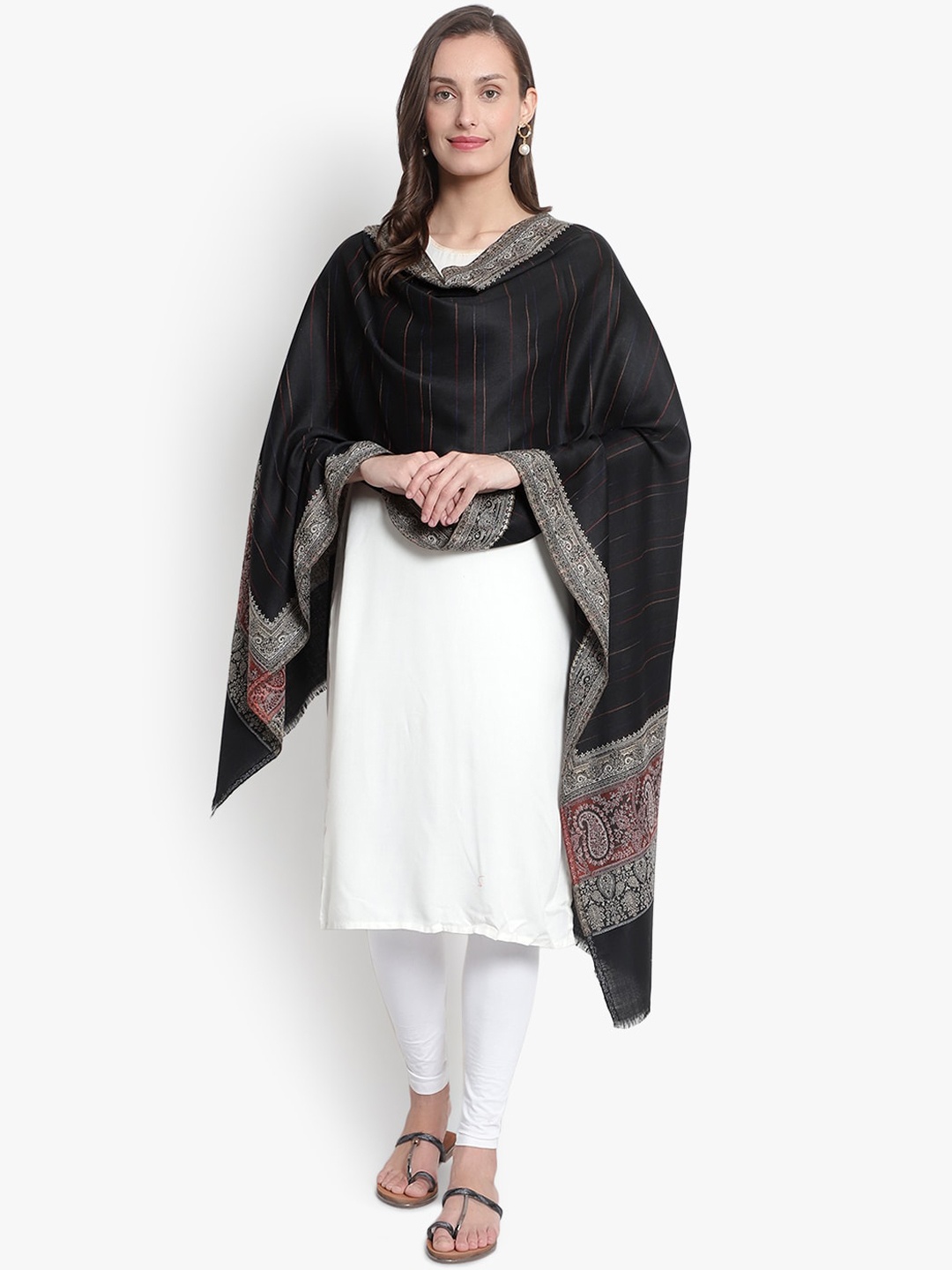 

Mizash Women Black & Red Woven-Design Woolen Shawl