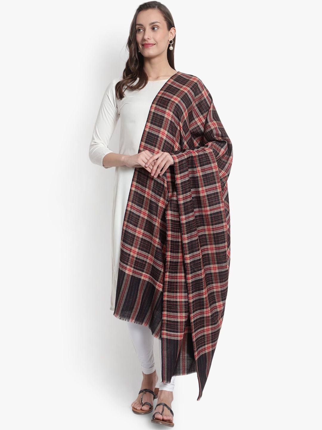 

Mizash Women Black & Red Checked Woolen Shawl