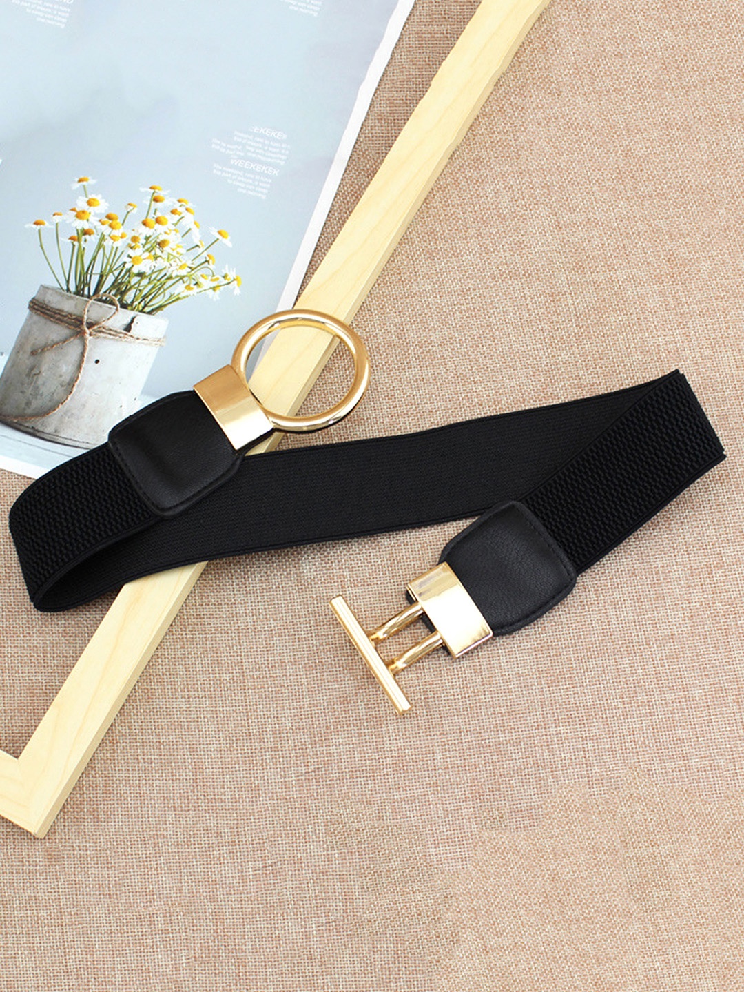 

Yellow Chimes Women Gold Plated Black Stretchable Waist Band