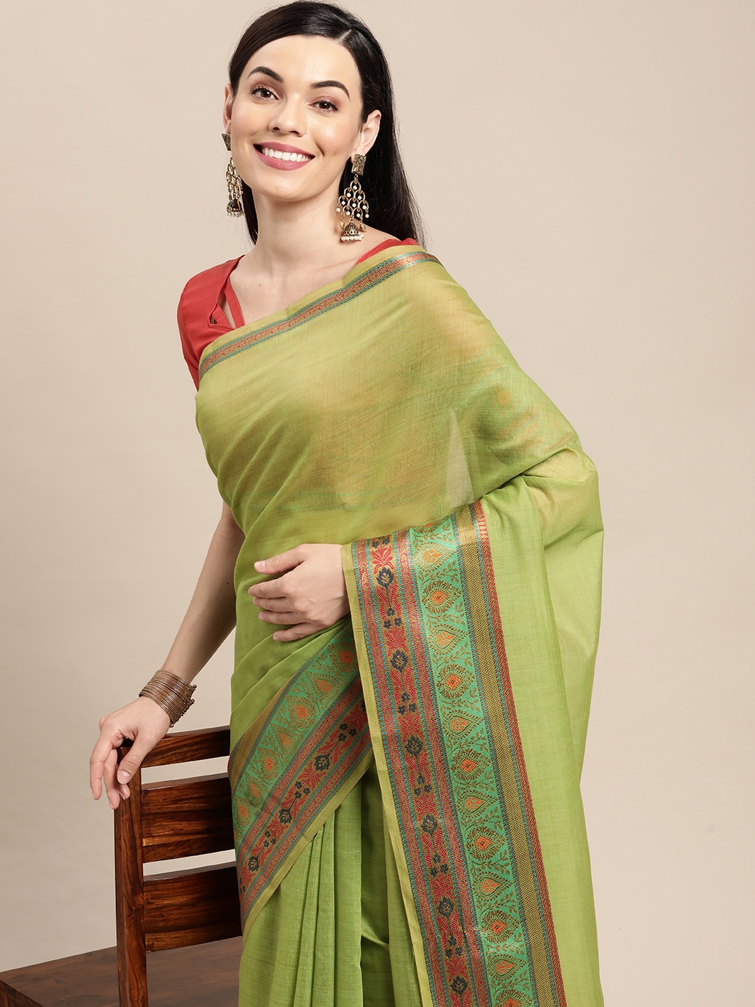 

VAIRAGEE Green Ethnic Motifs Pure Cotton Saree