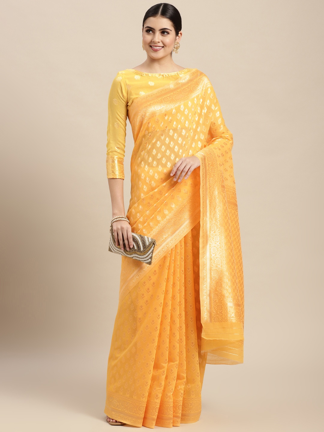 

VAIRAGEE Yellow Ethnic Motifs Pure Cotton Saree