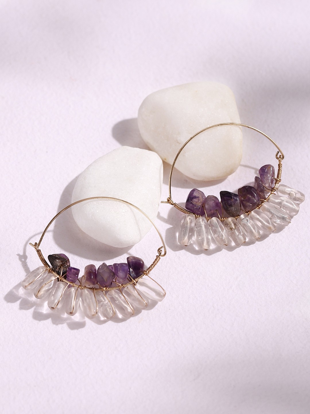 

DEEBACO Purple & White Circular Hoop Earrings