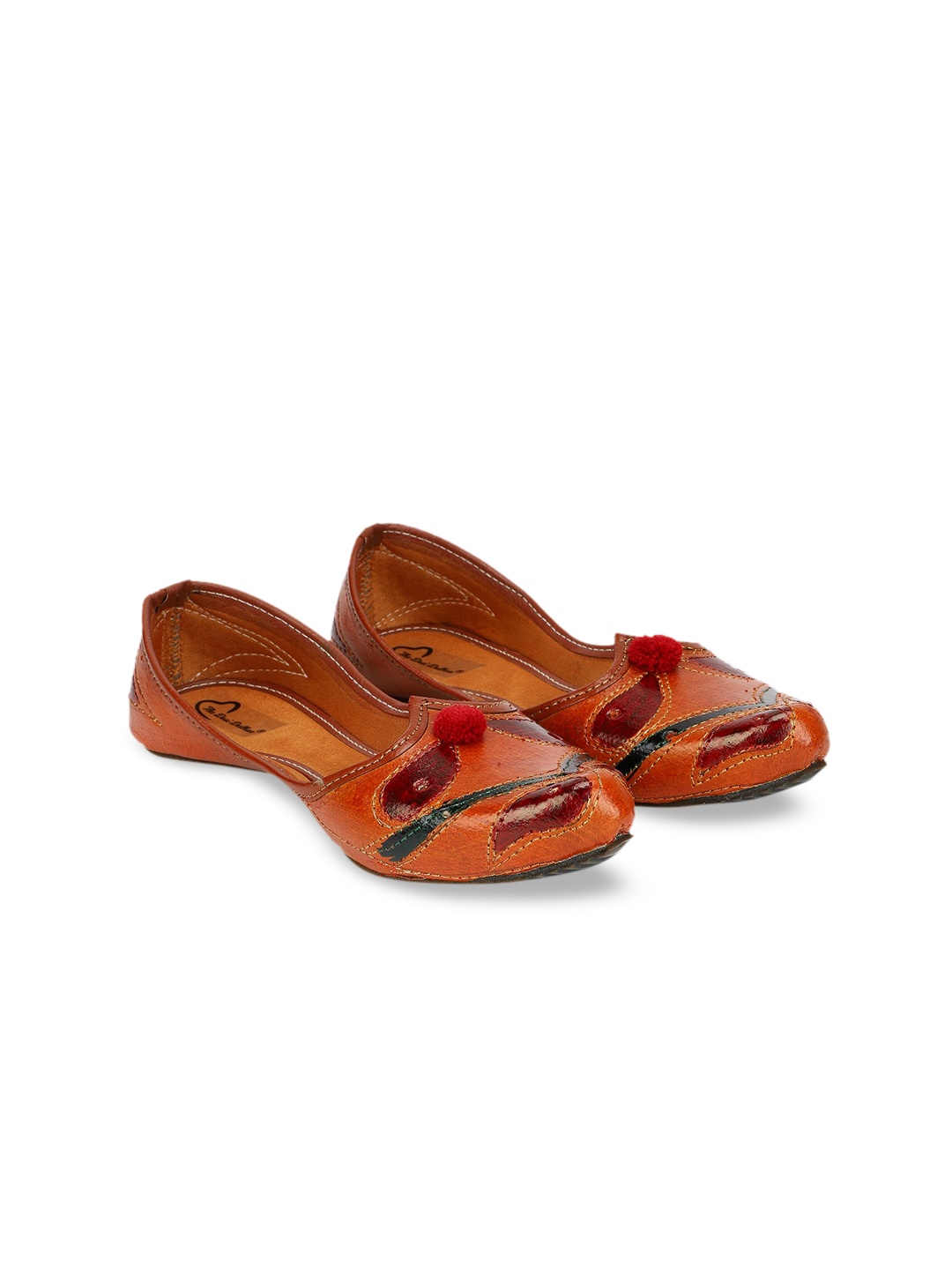 

The Desi Dulhan Women Brown Printed Ethnic Ballerinas with Laser Cuts Flats