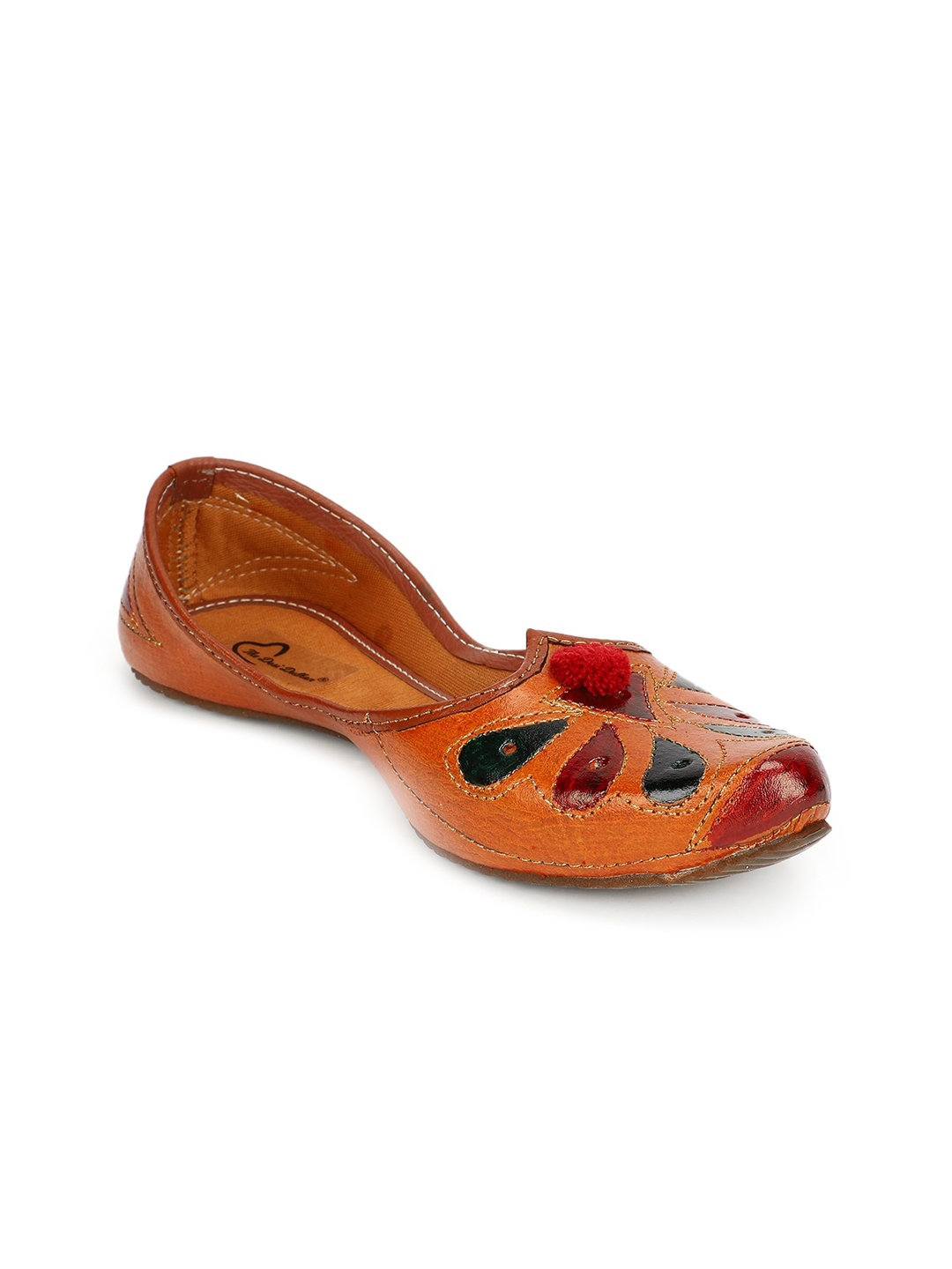 

The Desi Dulhan Women Brown Textured Ethnic Ballerinas with Laser Cuts Flats