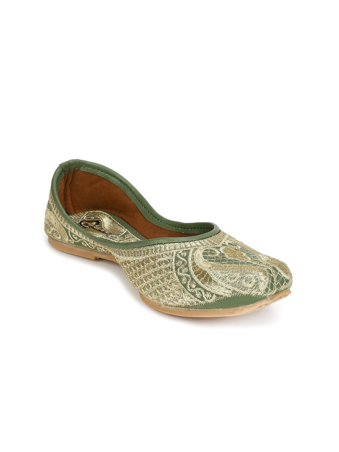 

The Desi Dulhan Women Green Embellished Ethnic Ballerinas Flats