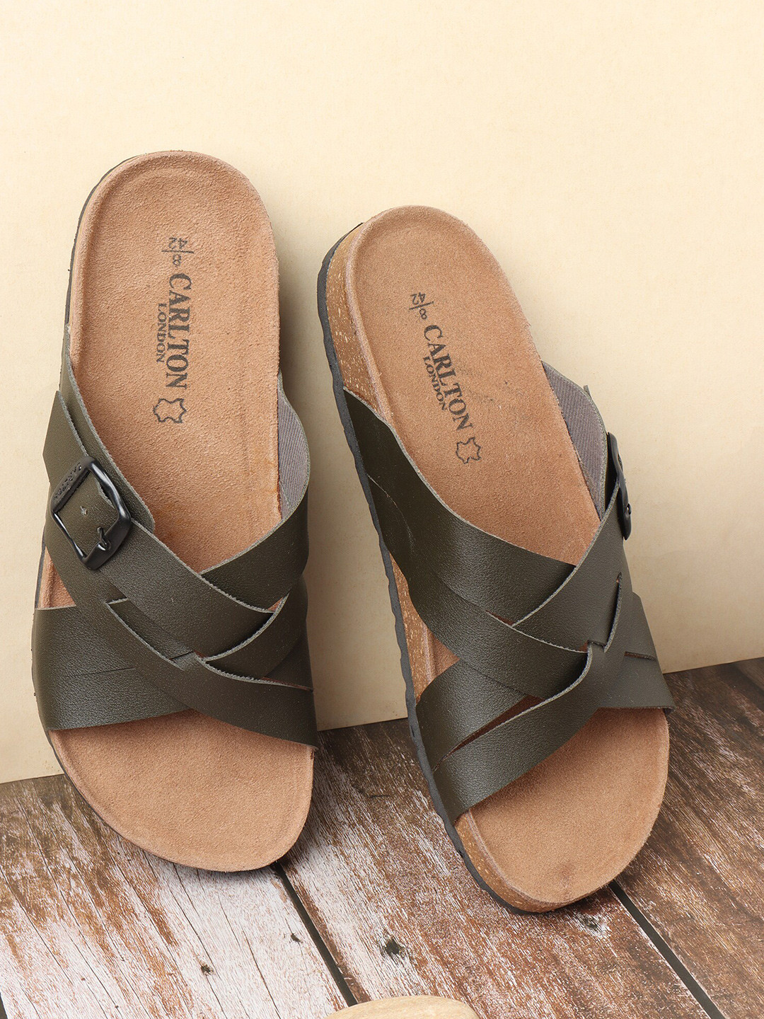 

Carlton London Men Olive Green Comfort Sandals