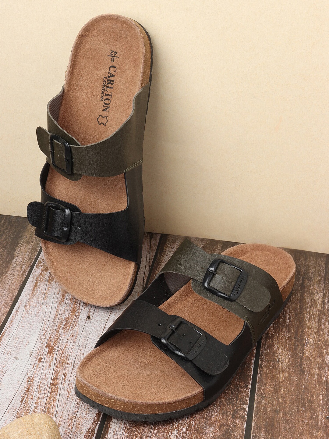 

Carlton London Men Olive Green & Black Comfort Sandals