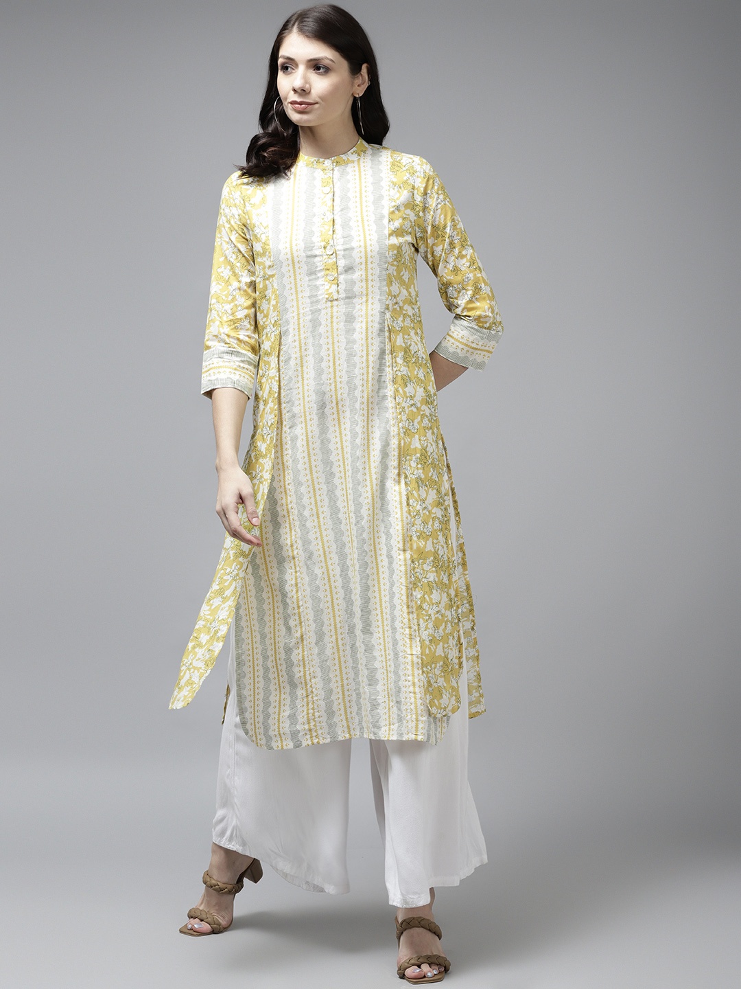 

Rain & Rainbow Women Green & White Pure Cotton Ethnic Motifs Printed Kurta