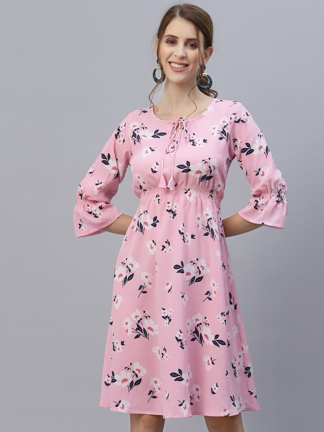 

Selvia Pink Floral Crepe Dress