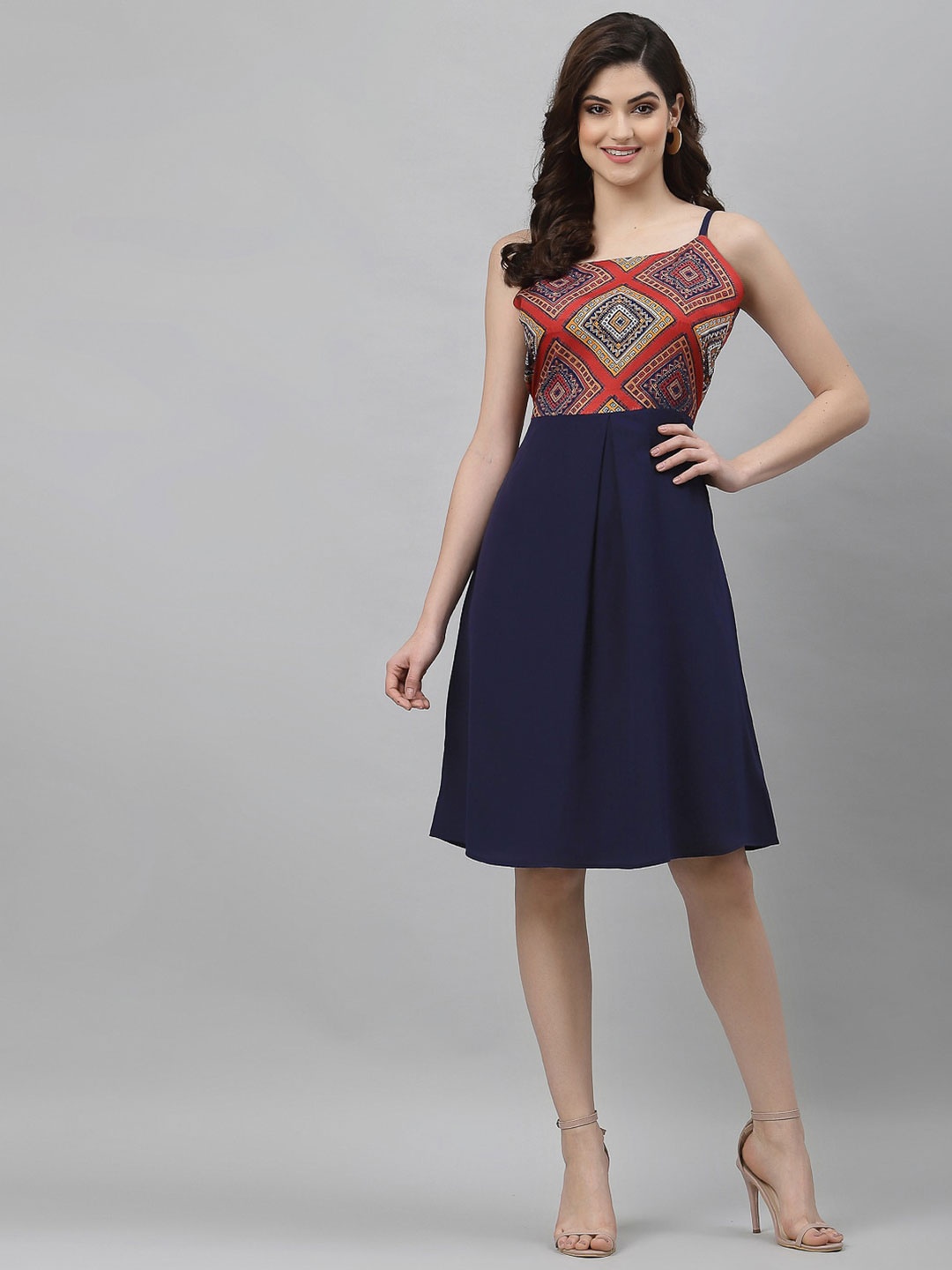 

Selvia Blue Ethnic Motifs Crepe Dress