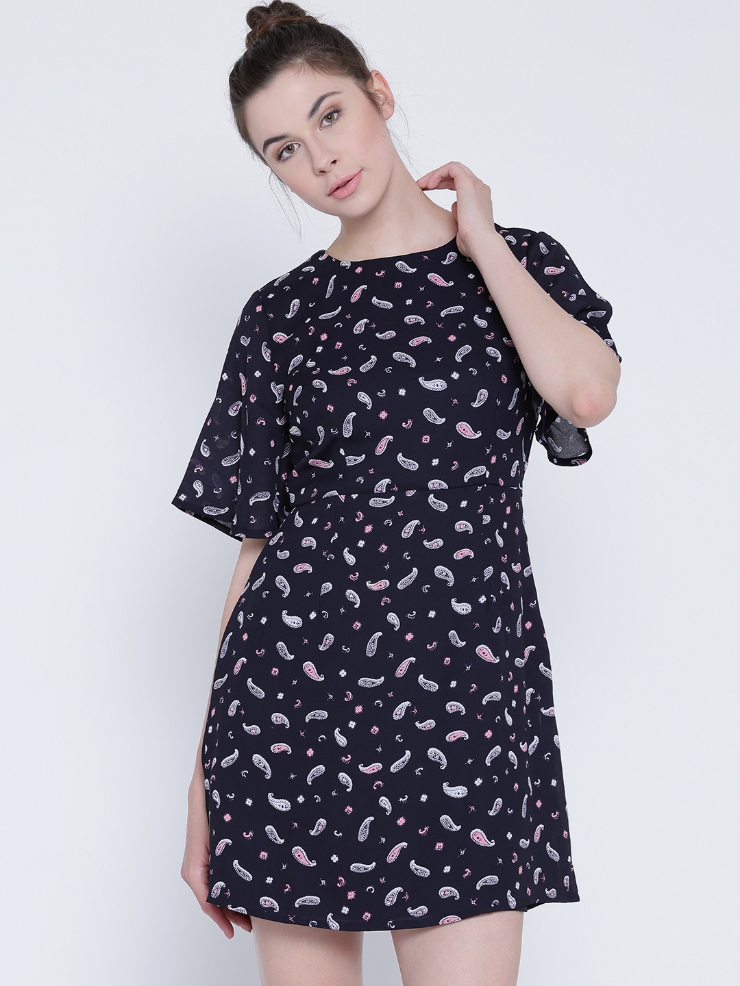 

Sera Women Navy Blue Printed A-Line Dress