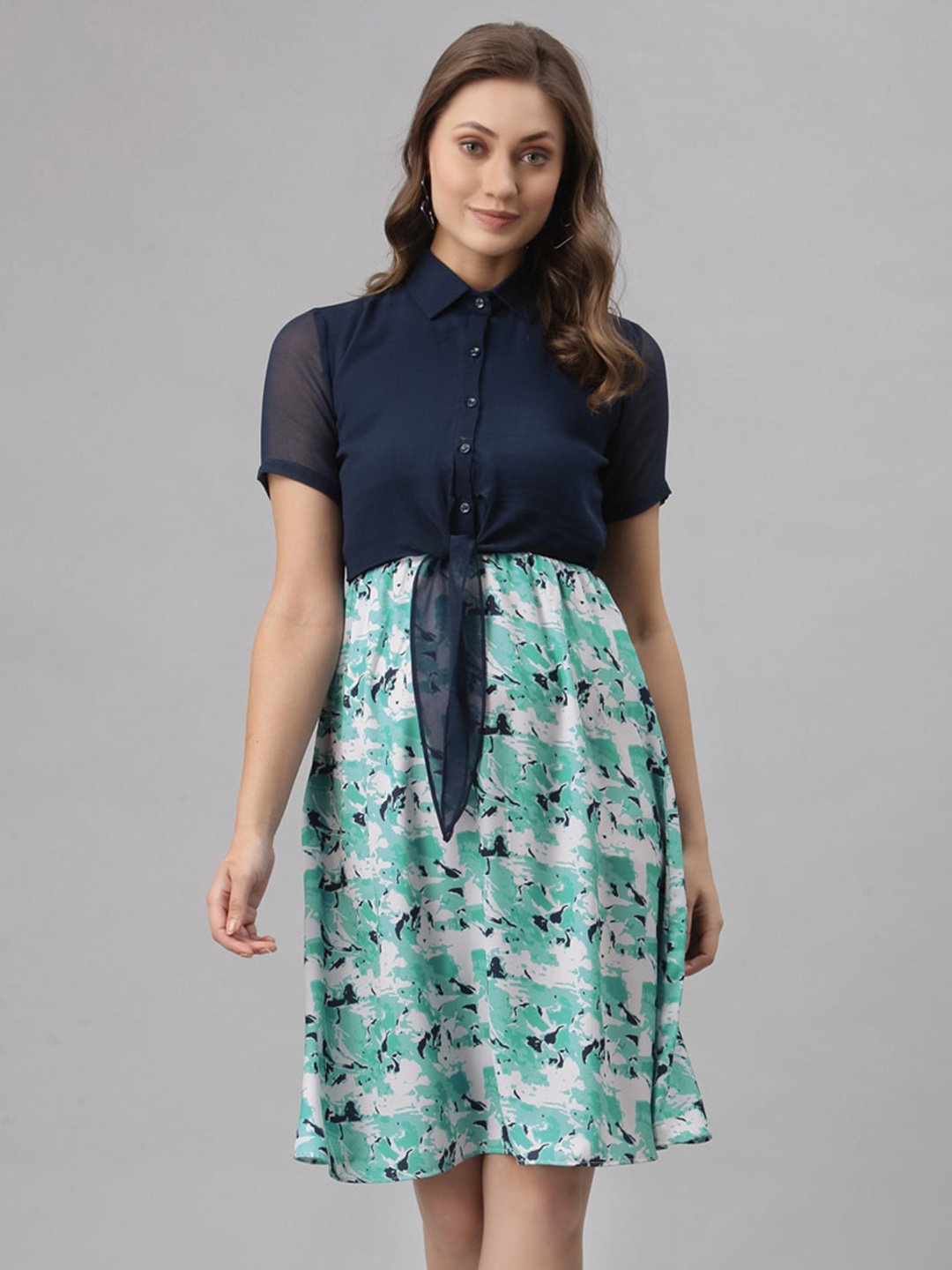 

Selvia Blue Floral Georgette Shirt Dress