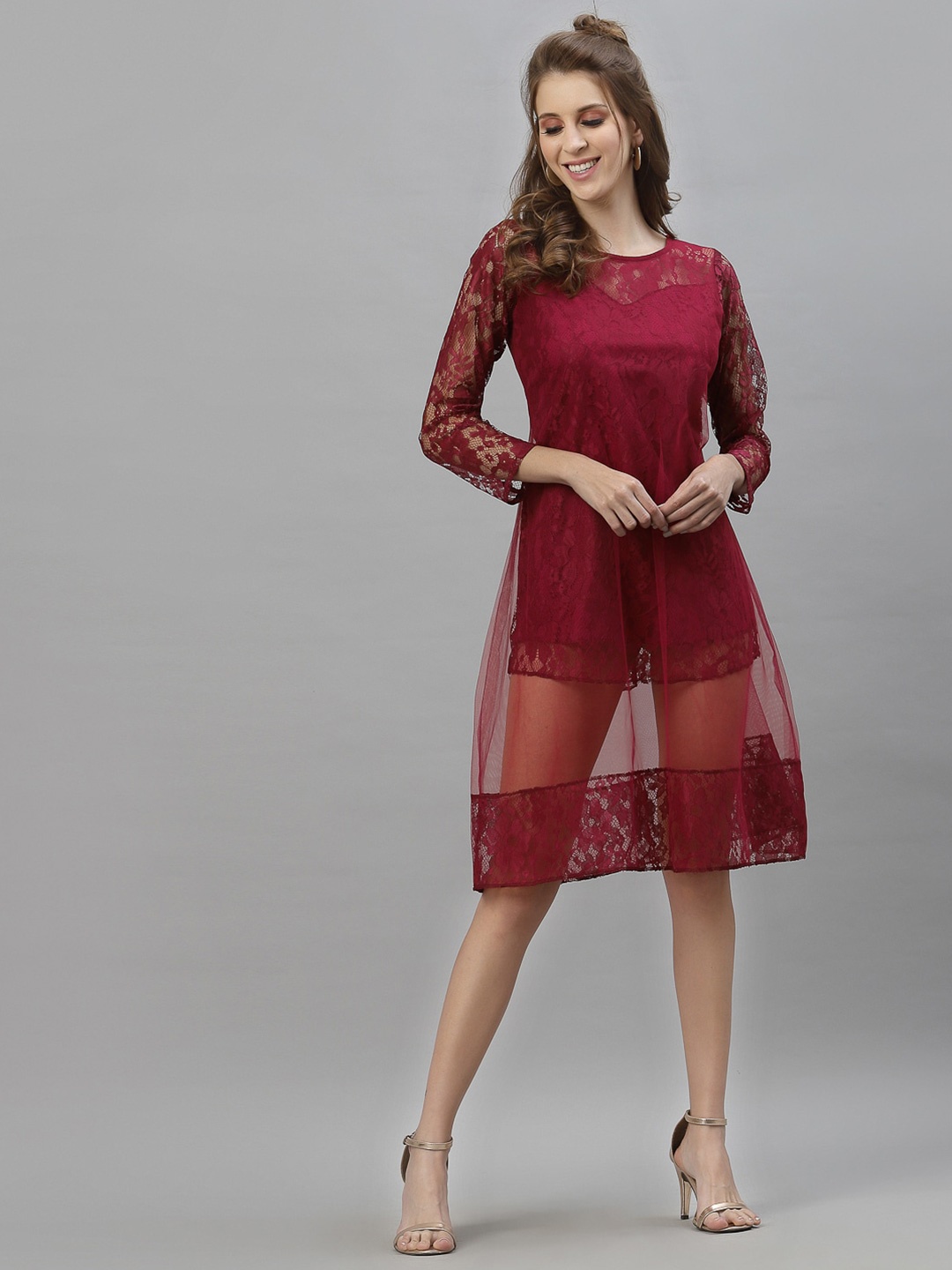 

Selvia Maroon Net A-Line Dress