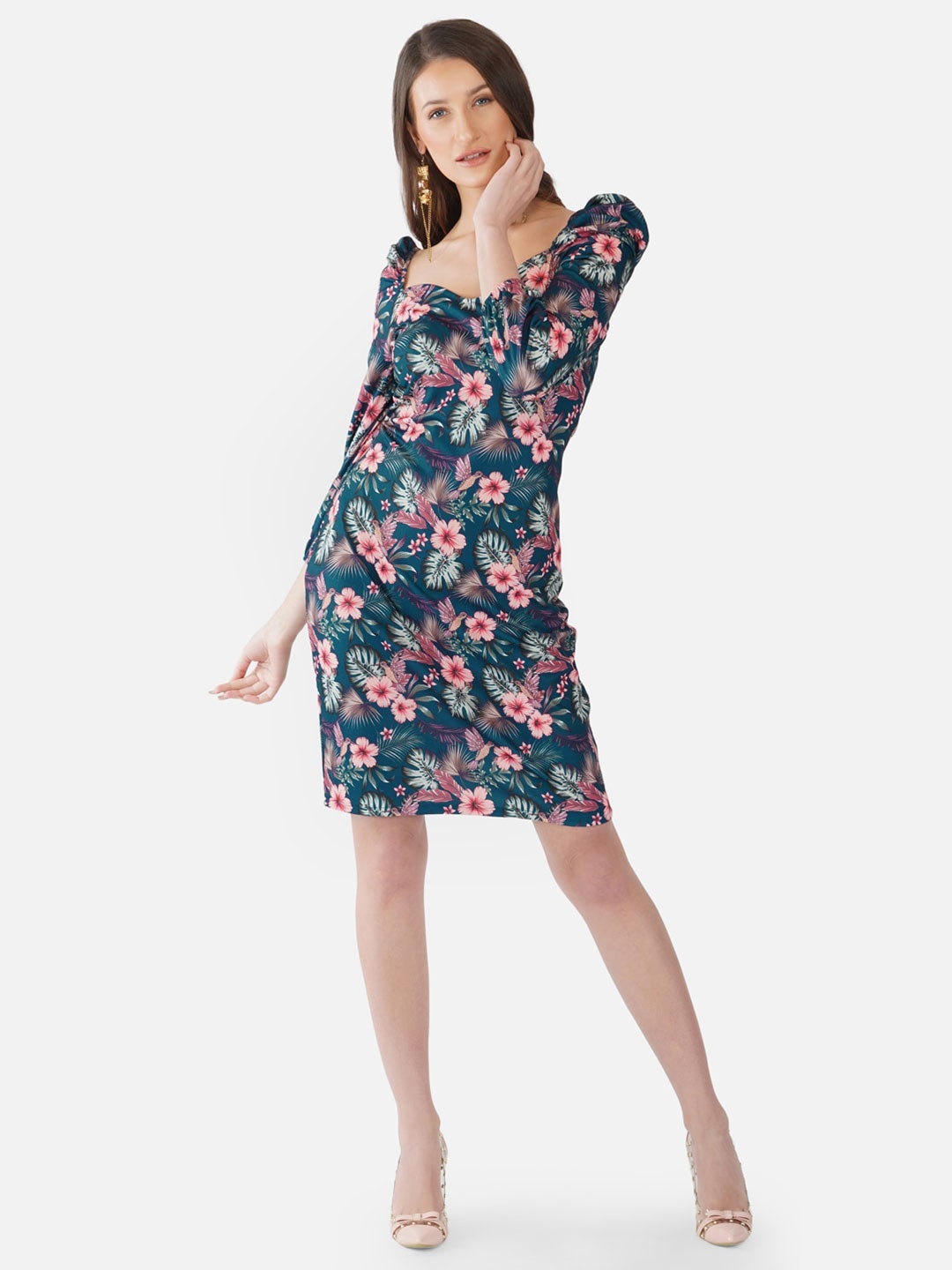 

Selvia Blue Floral Scuba Sheath Dress