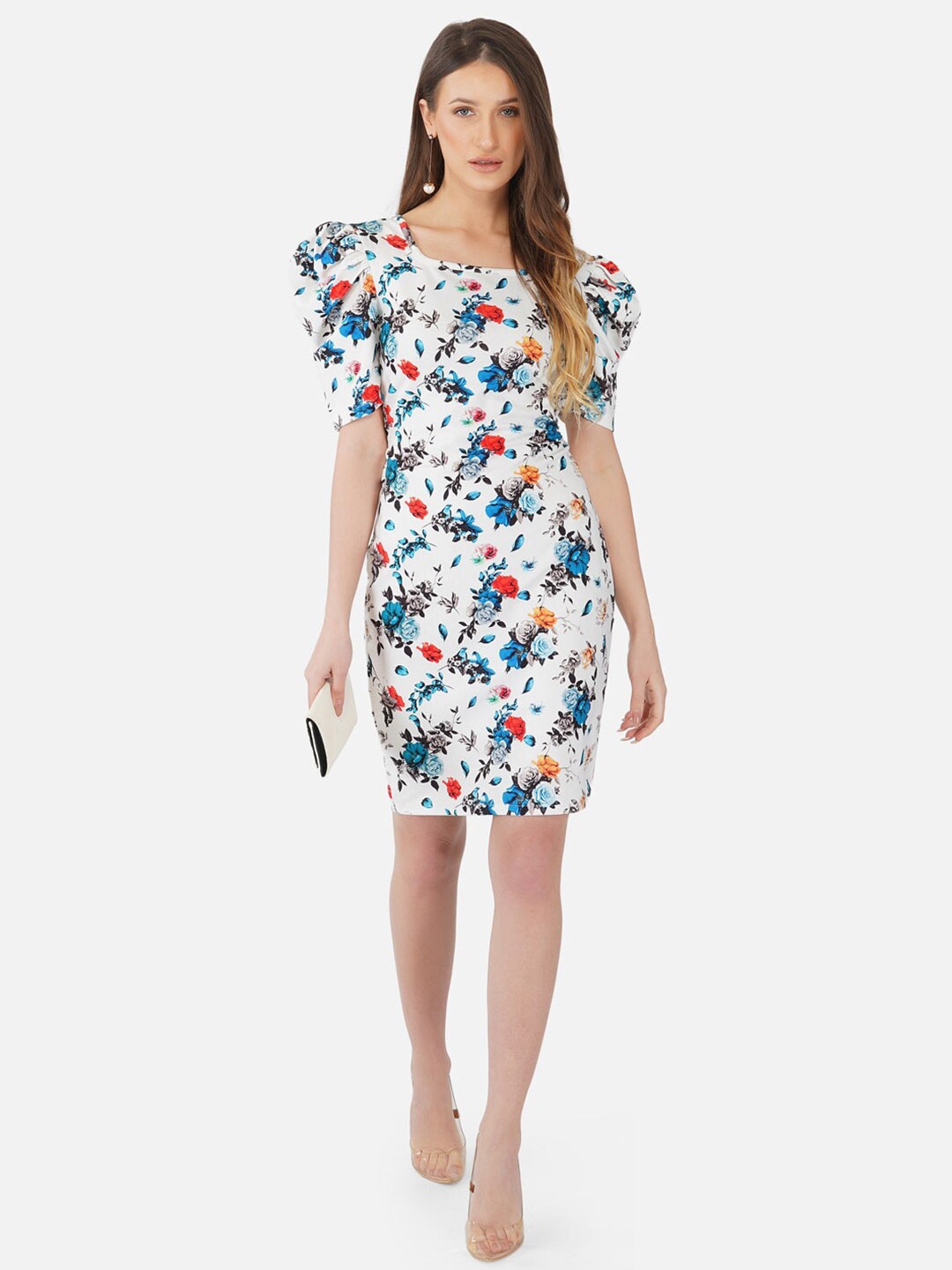 

Selvia White Floral Scuba Sheath Dress