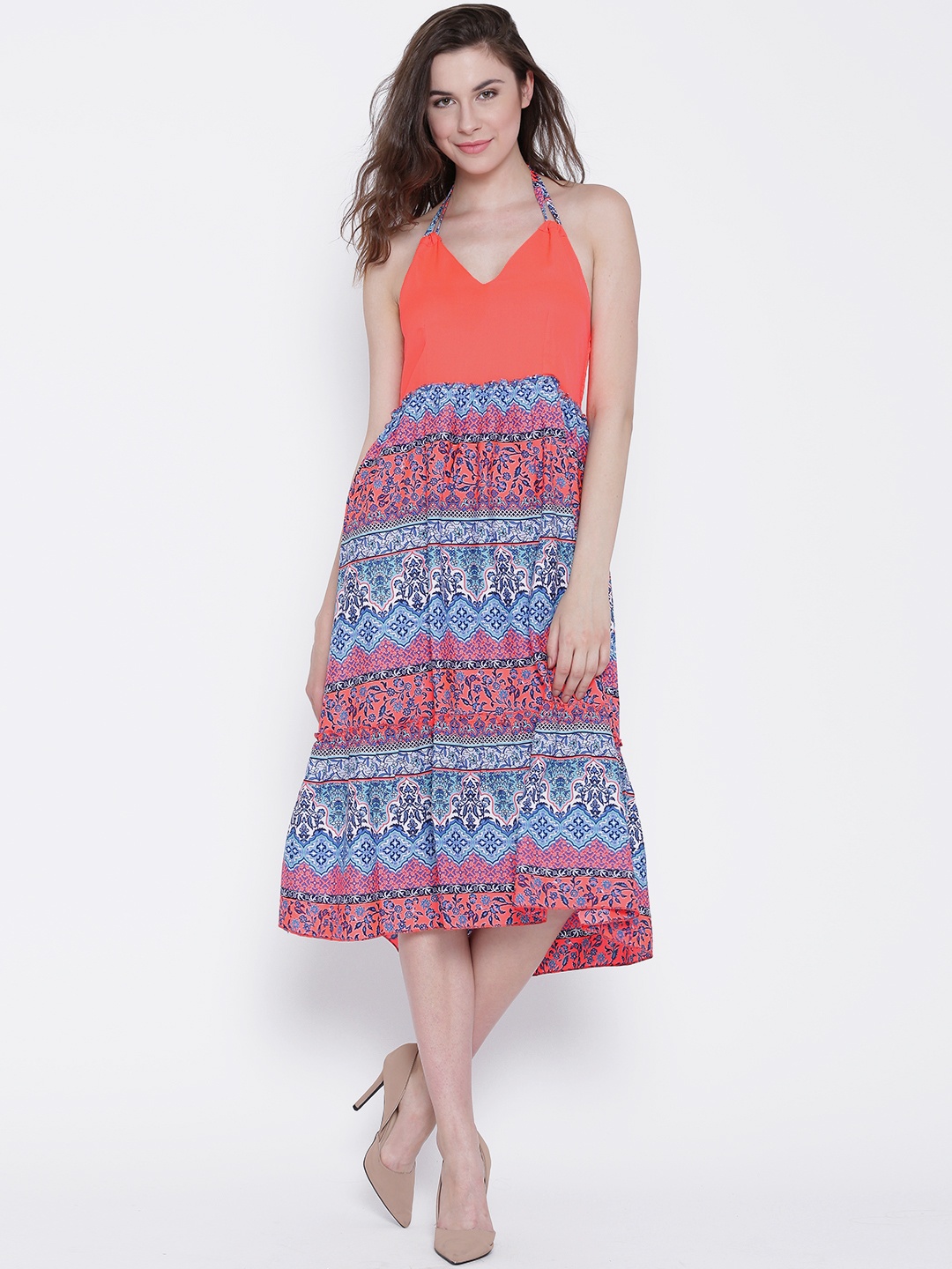 

Sera Women Orange Printed Midi Dress