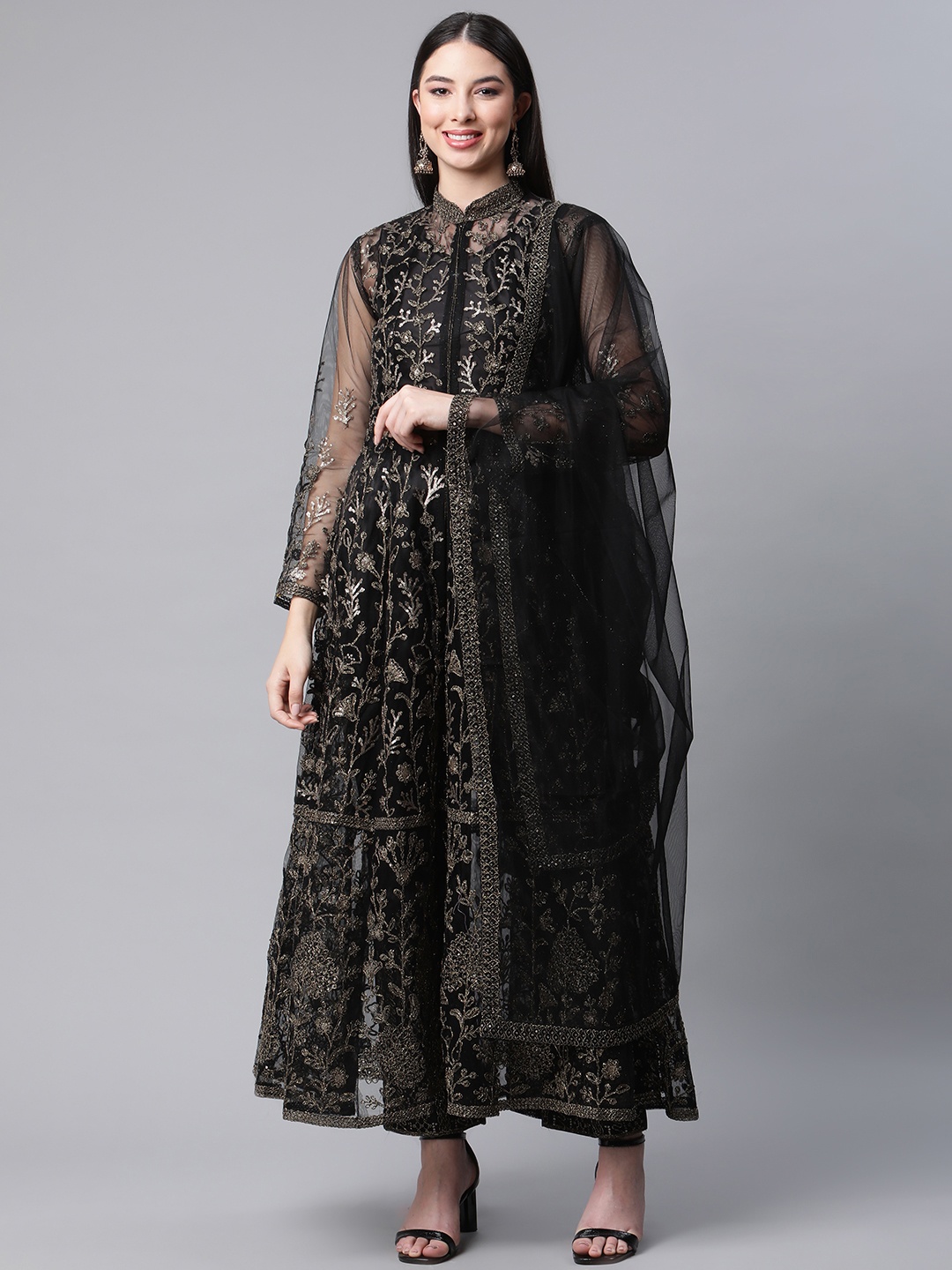 

Readiprint Fashions Black Embroidered Semi-stitched Dress Material