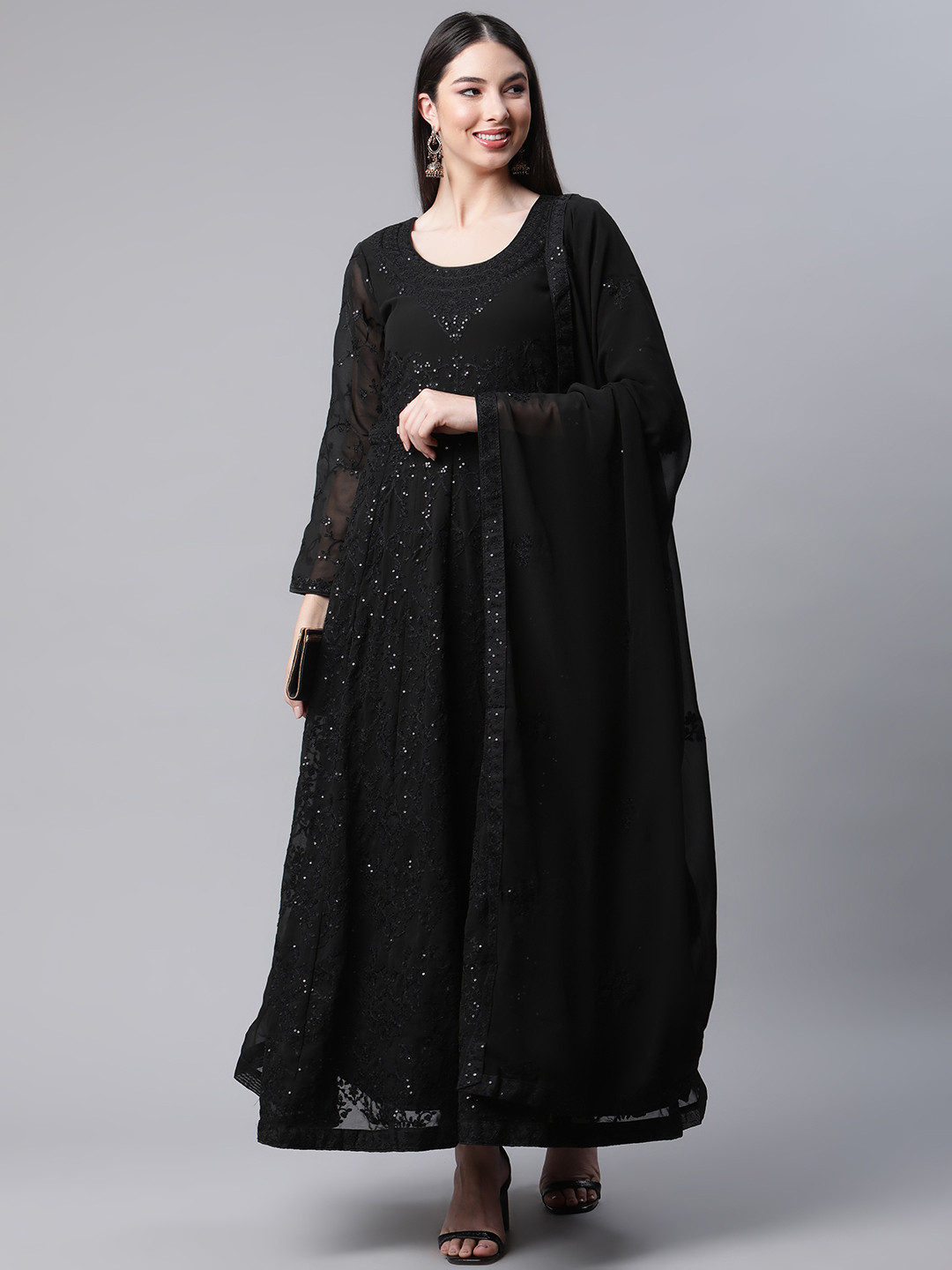 

Readiprint Fashions Black Embroidered Semi-Stitched Dress Material