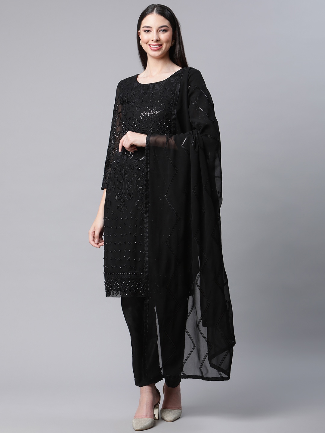 

Readiprint Fashions Black Embroidered Semi-stitched Dress Material