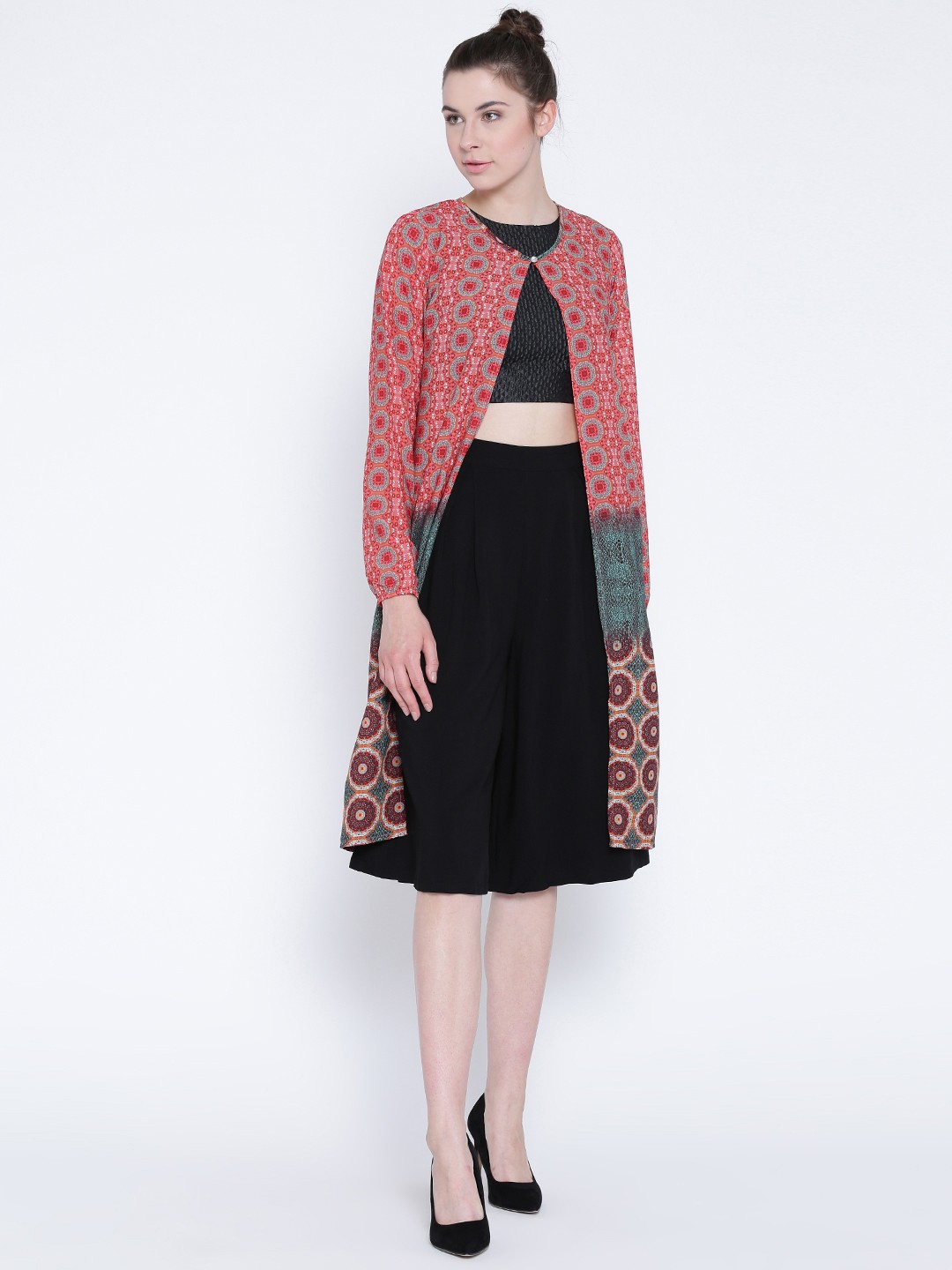 

SERA Coral Pink Printed Shrug
