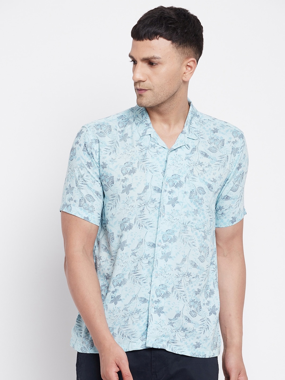 

even Men Blue Slim Fit Floral Printed Casual Shirt