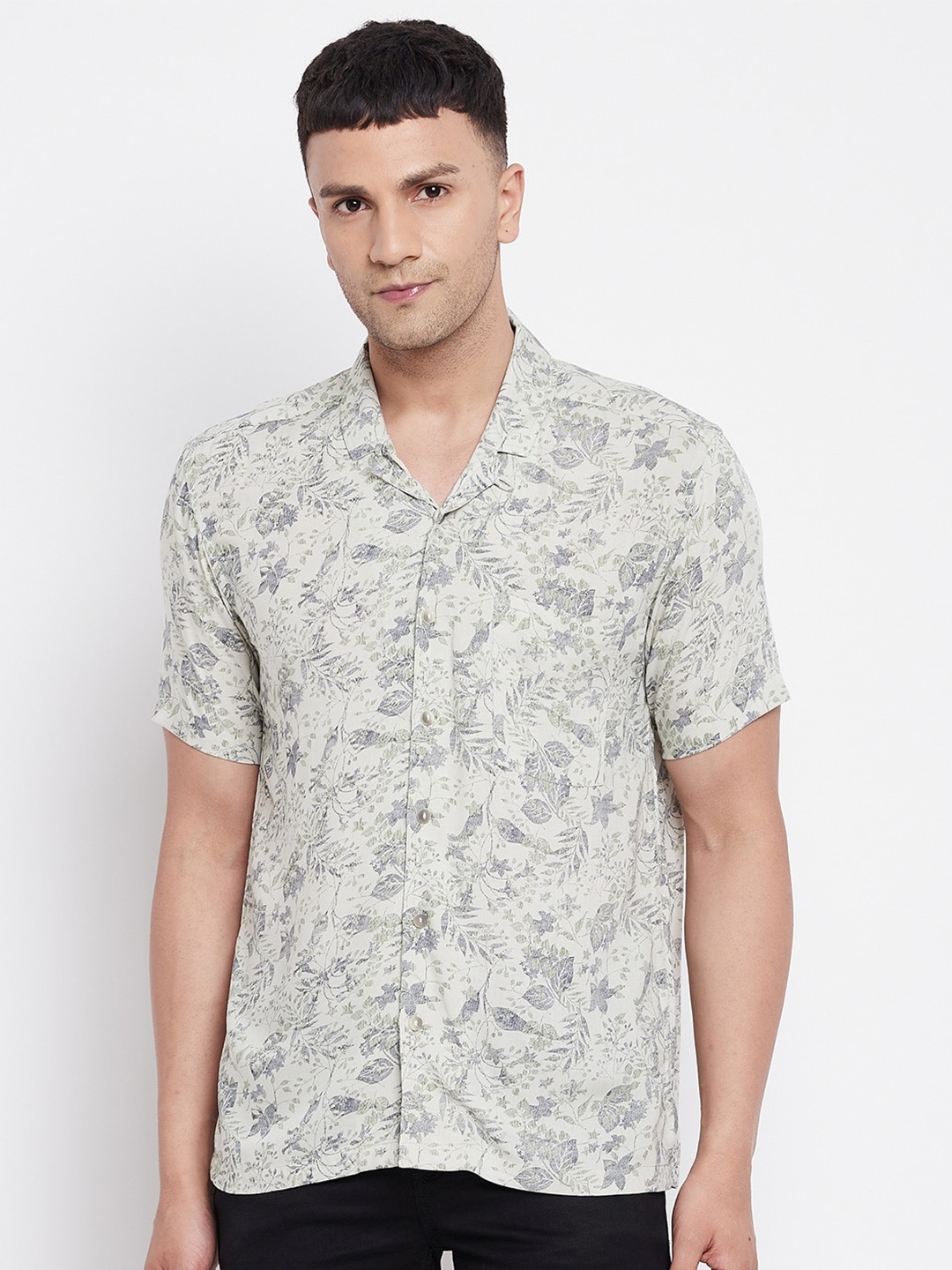 

even Men Green Slim Fit Floral Printed Casual Shirt