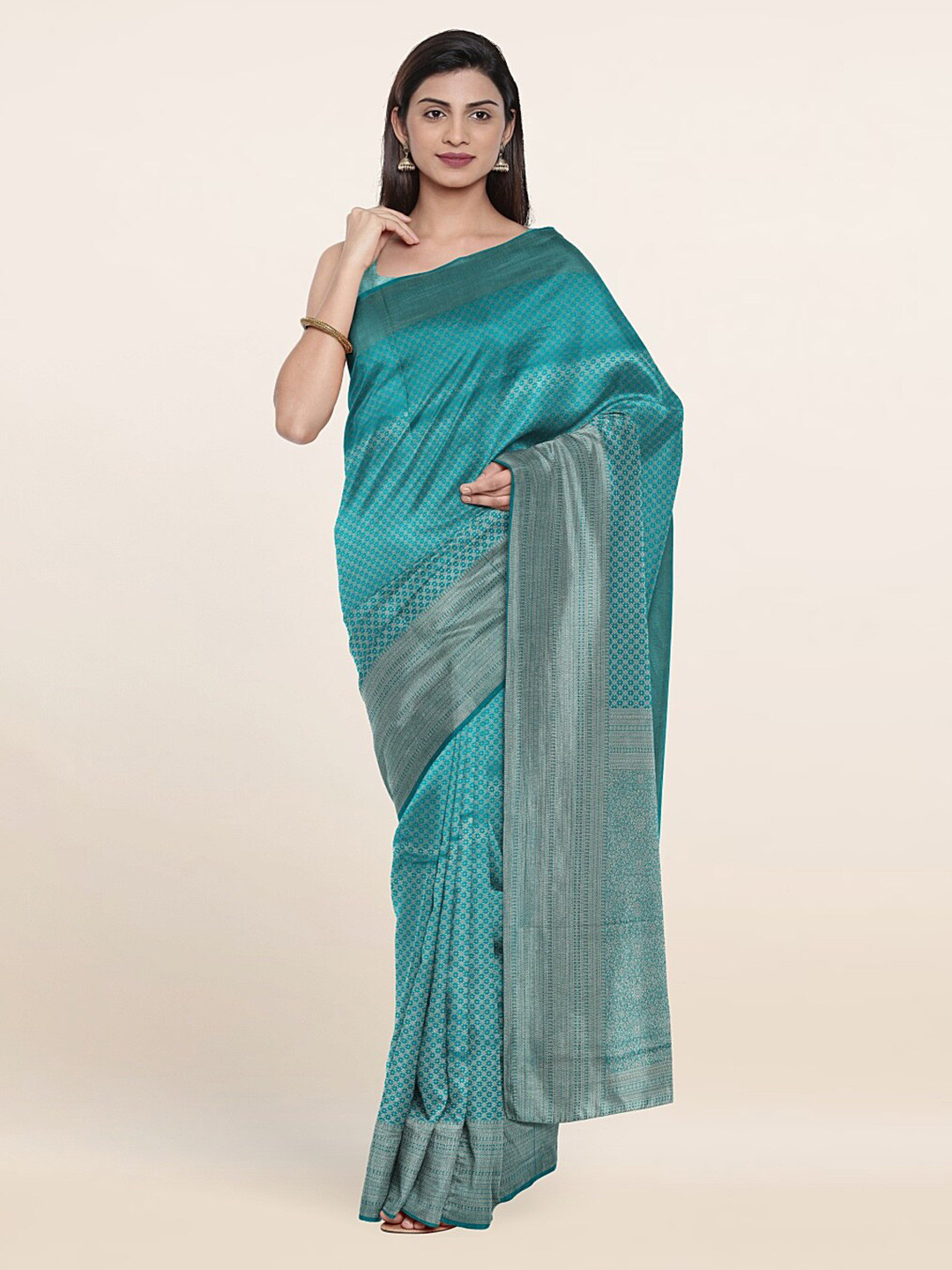 

Pothys Blue & Silver-Toned Art Silk Saree