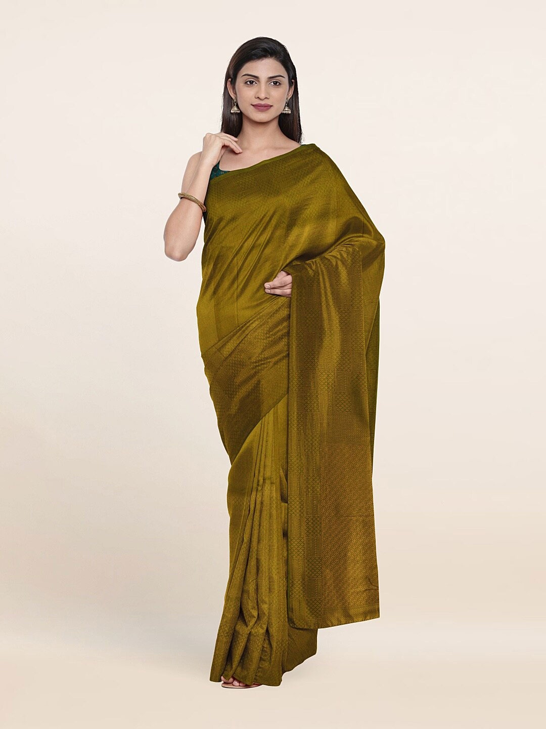 

Pothys Green & Gold-Toned Ethnic Motifs Art Silk Saree