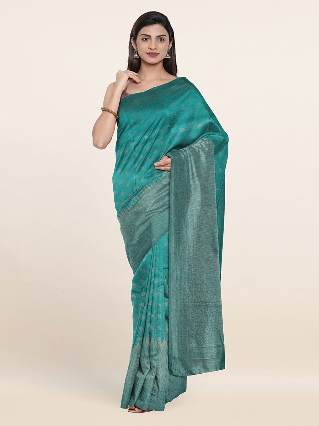 

Pothys Blue & Grey Ethnic Motifs Art Silk Saree