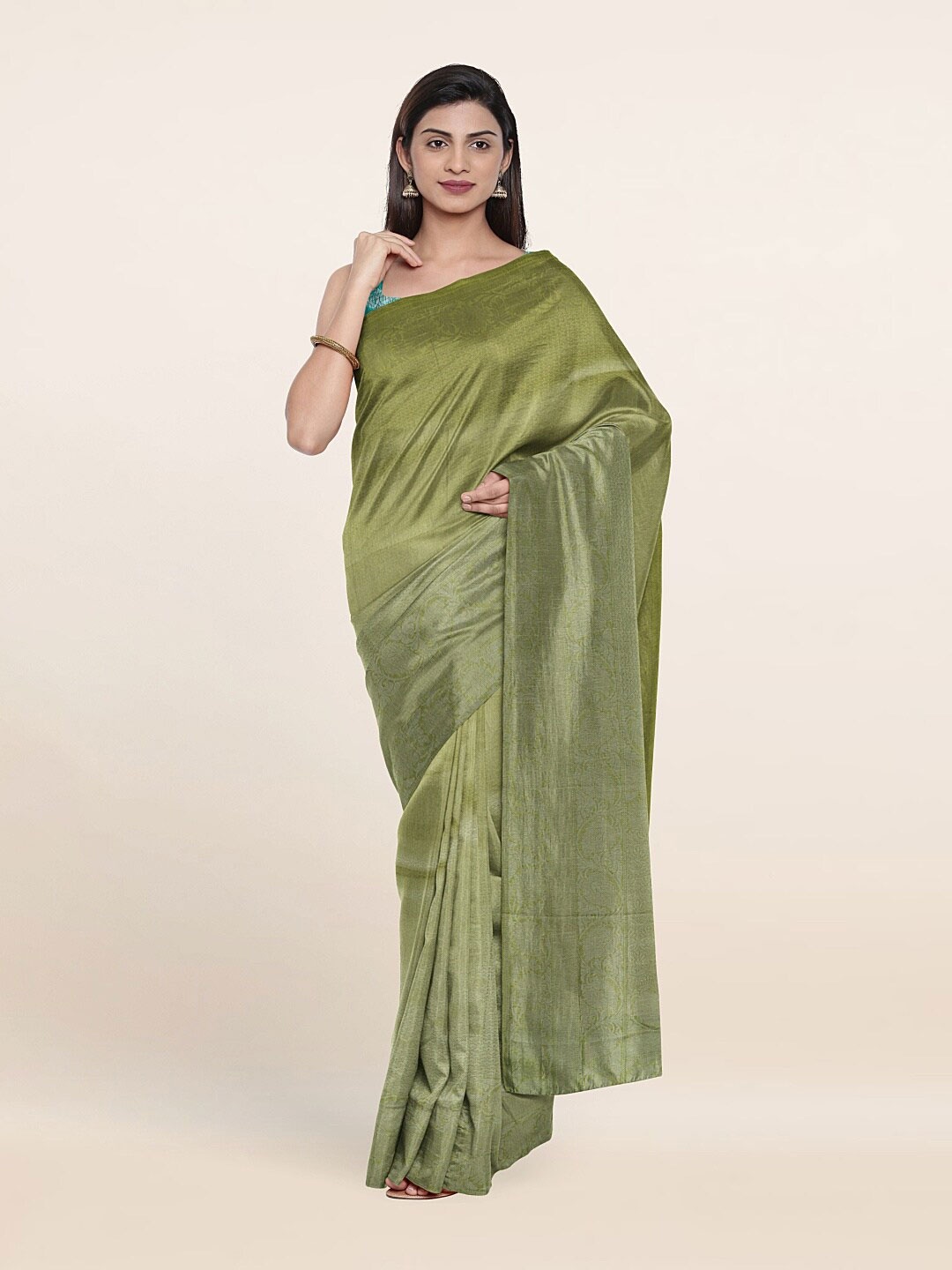 

Pothys Green & Silver Ethnic Motifs Zari Art Silk Banarasi Saree