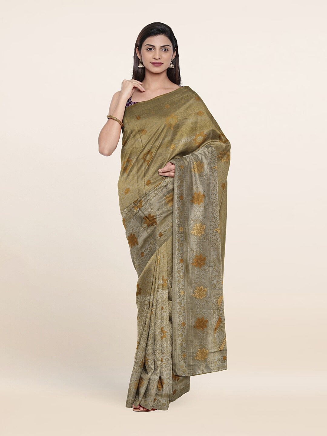 

Pothys Yellow & Mustard Floral Art Silk Saree