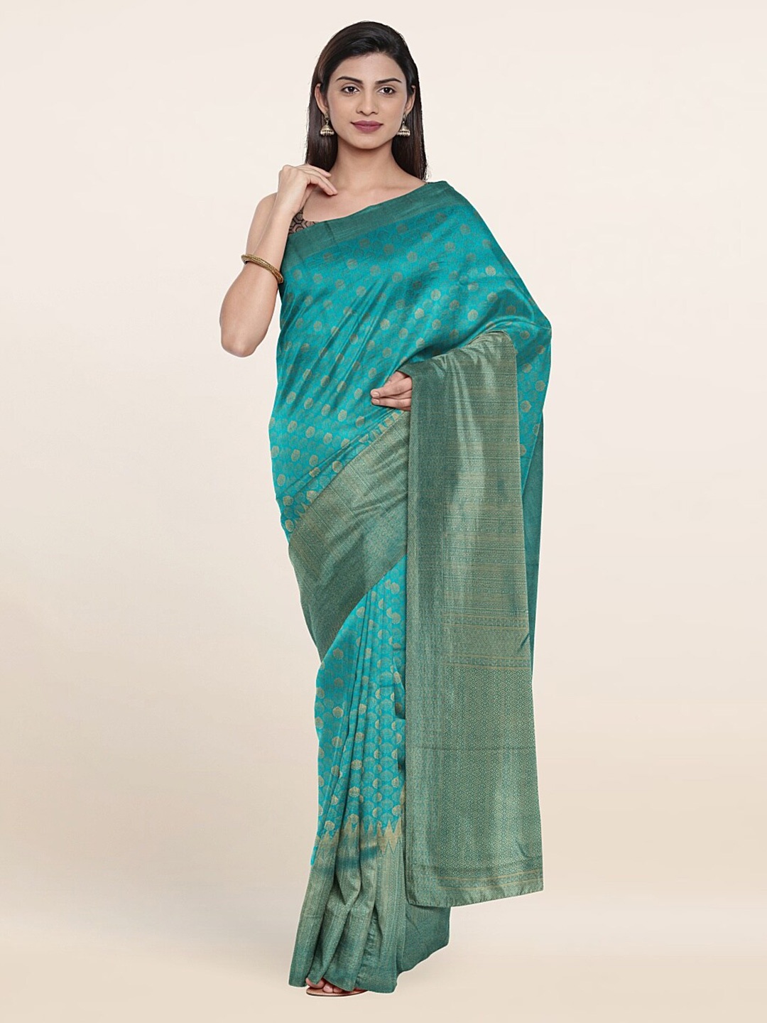

Pothys Blue & Gold-Toned Woven Design Art Silk Saree