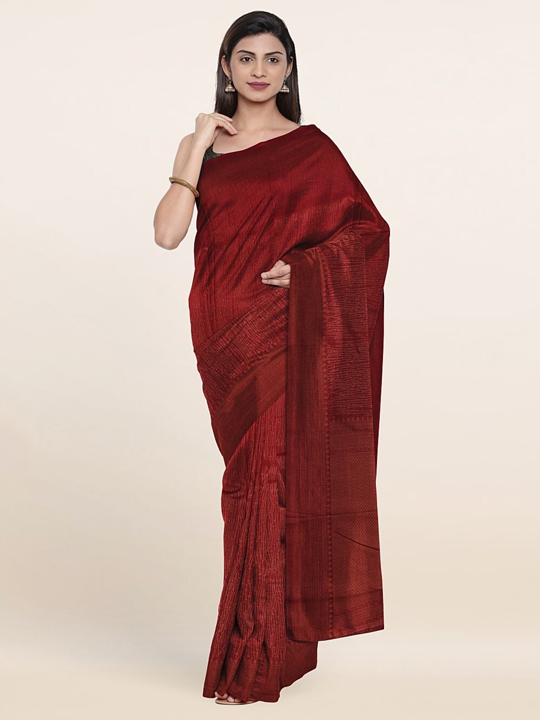 

Pothys Maroon Ethnic Motifs Art Silk Banarasi Saree