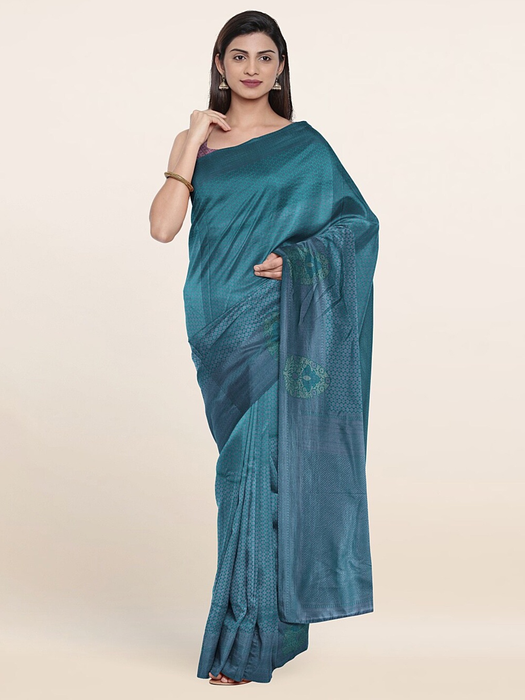 

Pothys Blue & Silver Ethnic Motifs Zari Art Silk Banarasi Saree