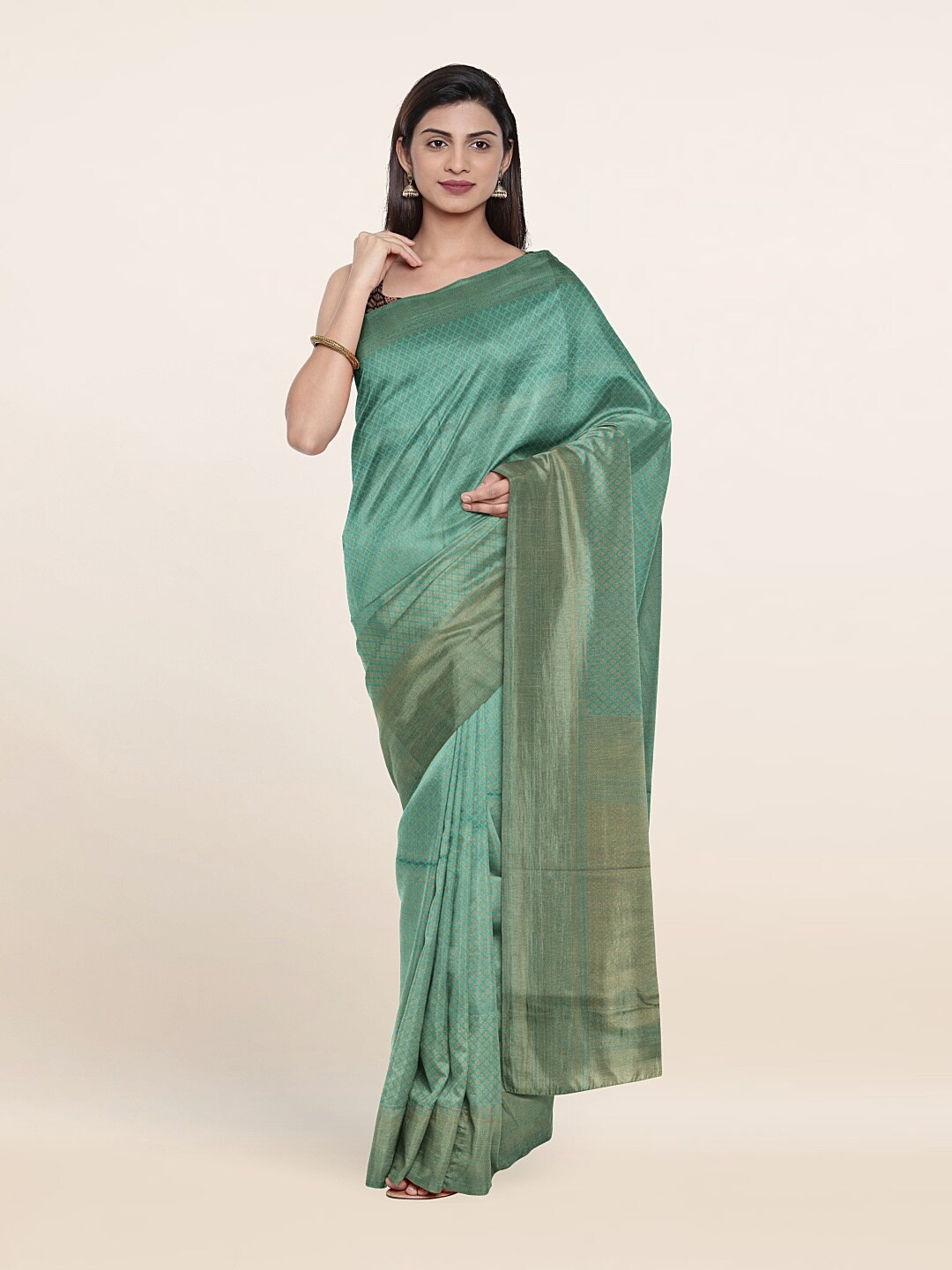 

Pothys Green & Gold-Toned Woven Design Zari Art Silk Saree