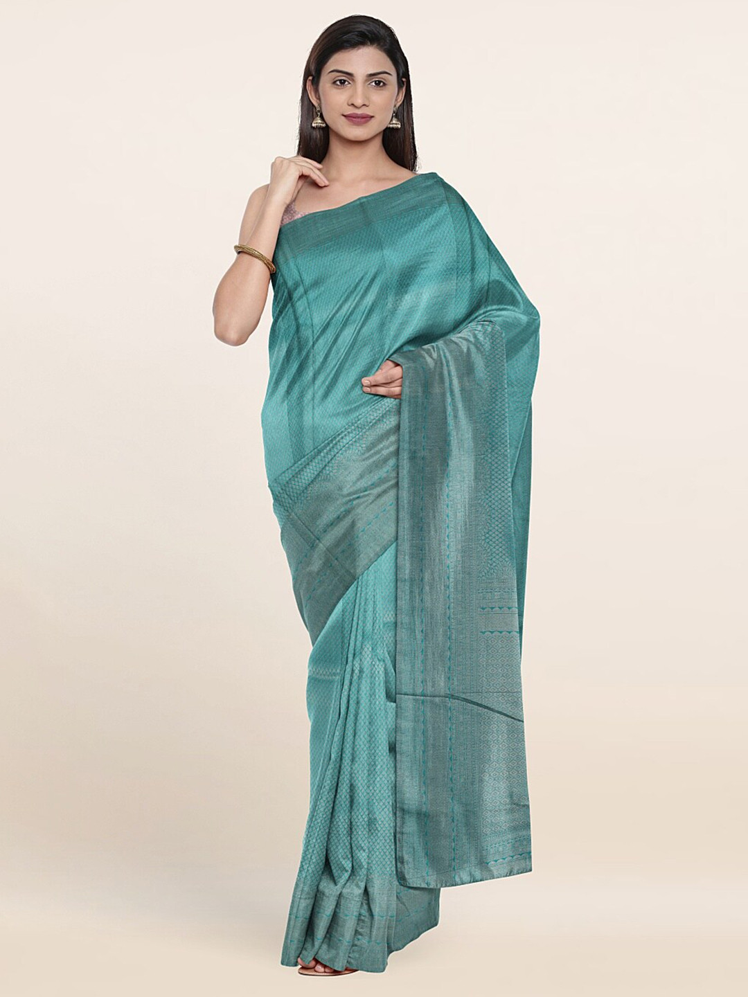 

Pothys Blue & Gold-Toned Woven Design Art Silk Saree