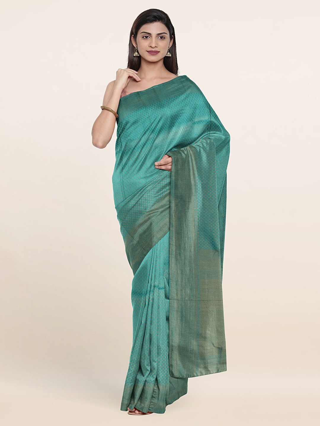 

Pothys Blue & Gold-Toned Woven Design Art Silk Saree
